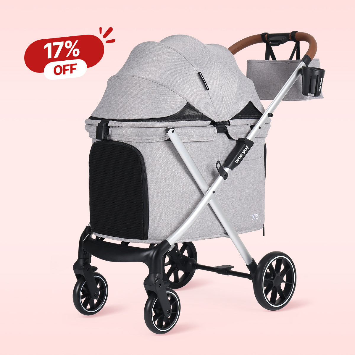 Beberoad X6 Luxury Medium Pet Stroller | One-Second Fold Design | 180° Canopy