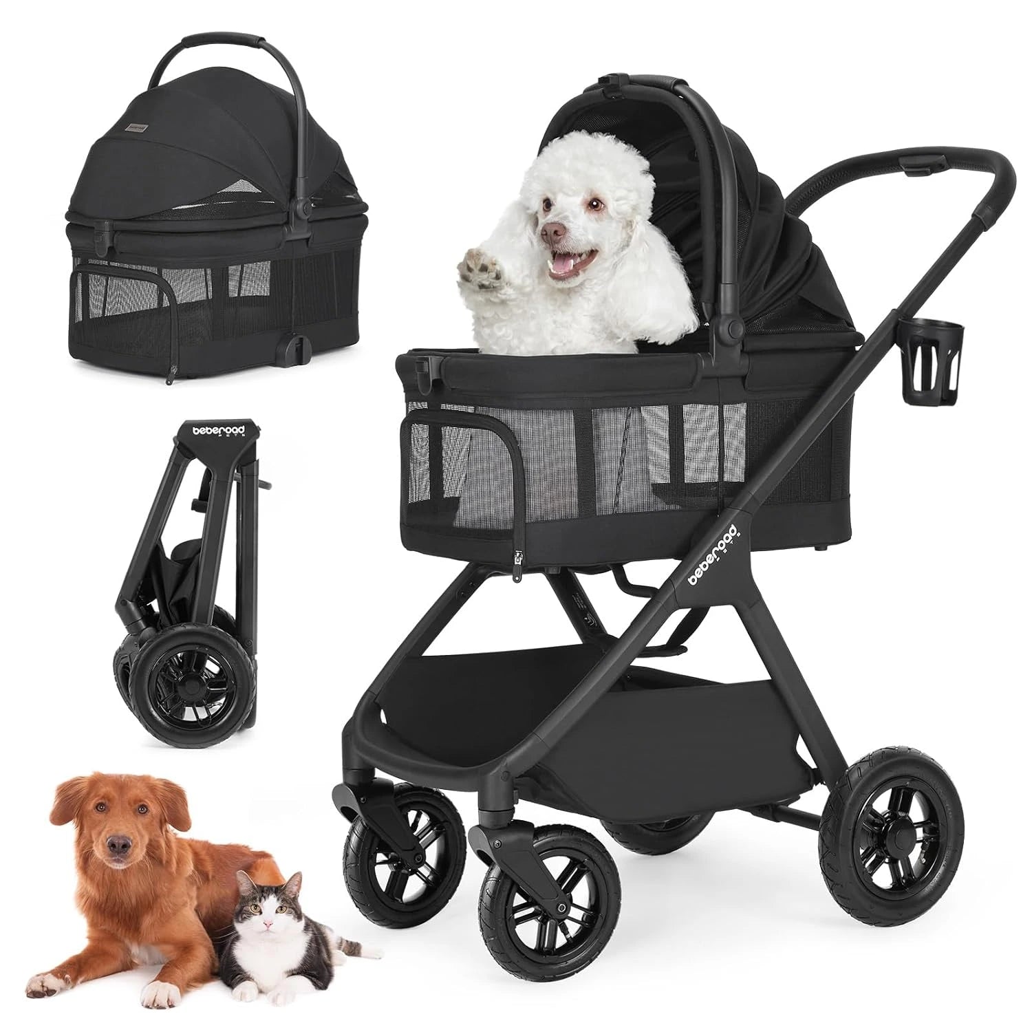 Beberoad X5 Luxury Pet Stroller | Detachable Carrier | for Medium Pets