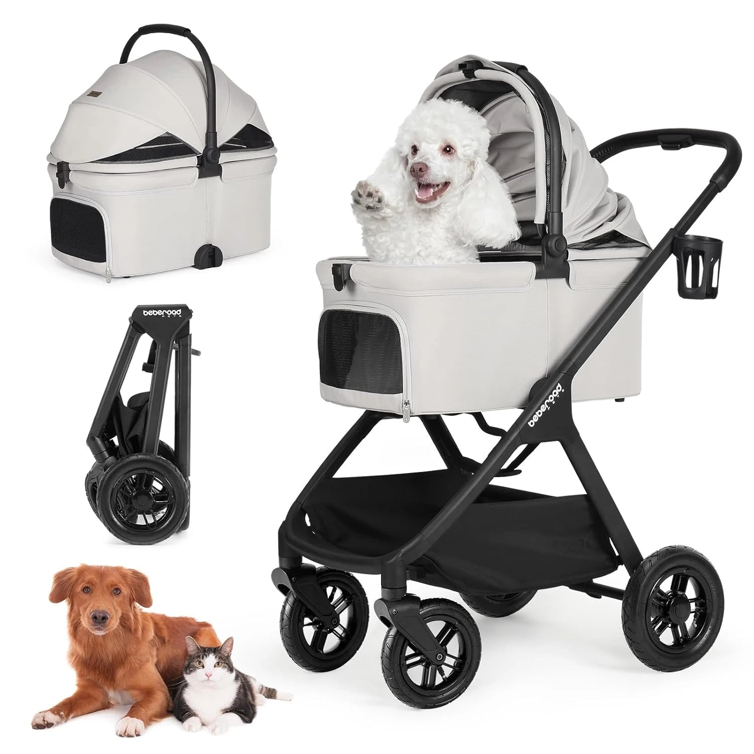 Beberoad X5 Luxury Pet Stroller | Detachable Carrier | for Medium Pets
