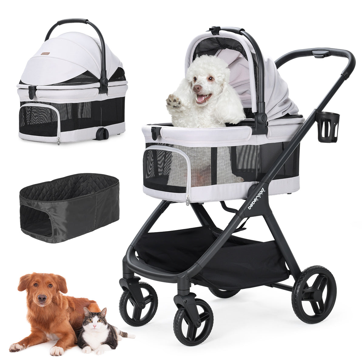 Beberoad X5 Air Luxury Pet Stroller | AirFlow Mesh | Gray
