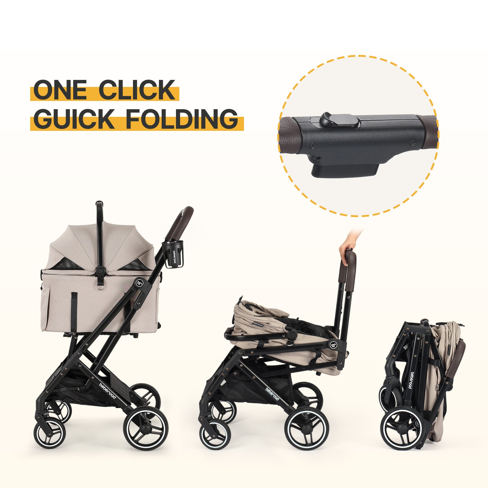 Beberoad X2 Small Pet Stroller | Detachable or One-touch Folding | Compact for Travel