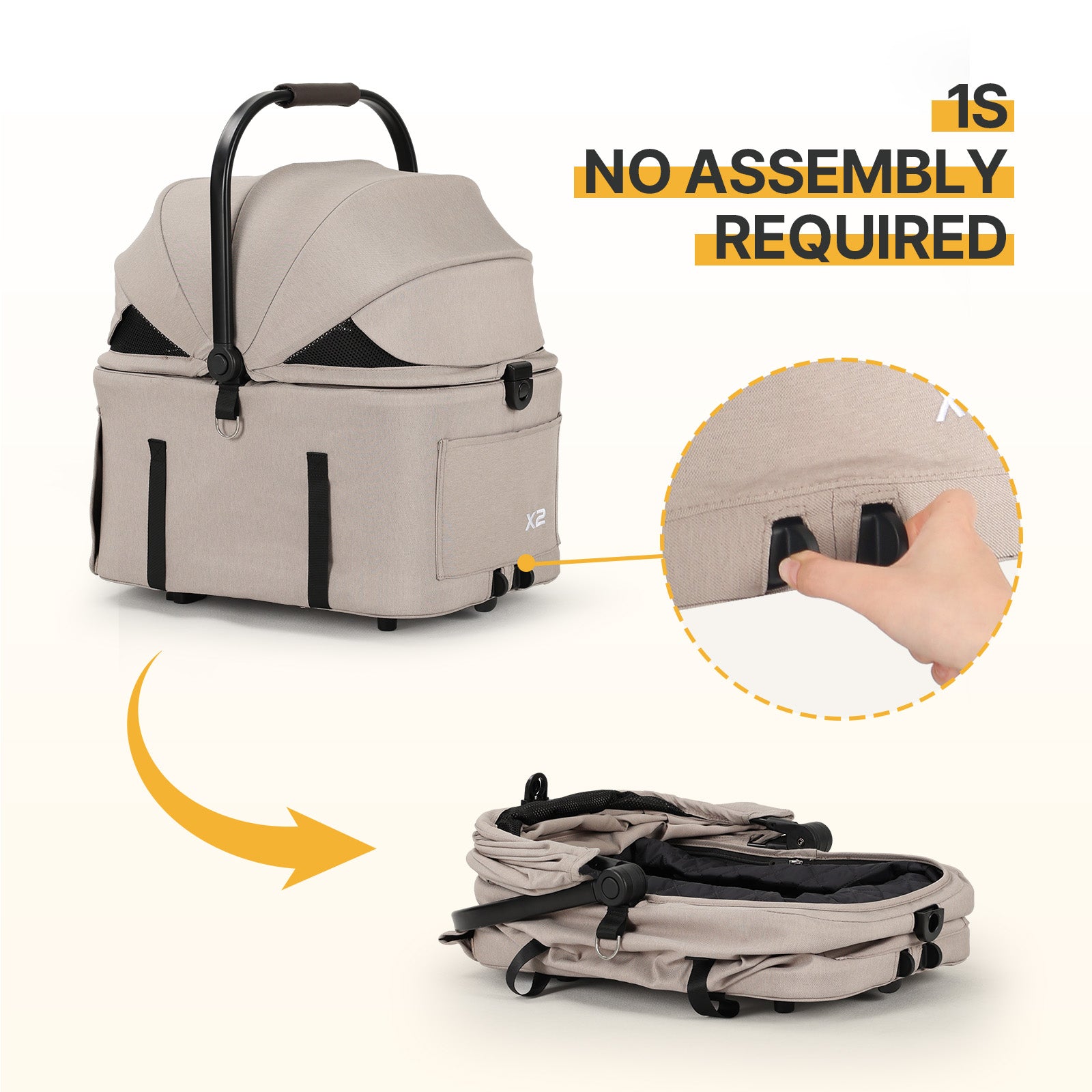 Beberoad X2 Small Pet Stroller | Detachable or One-touch Folding | Compact for Travel