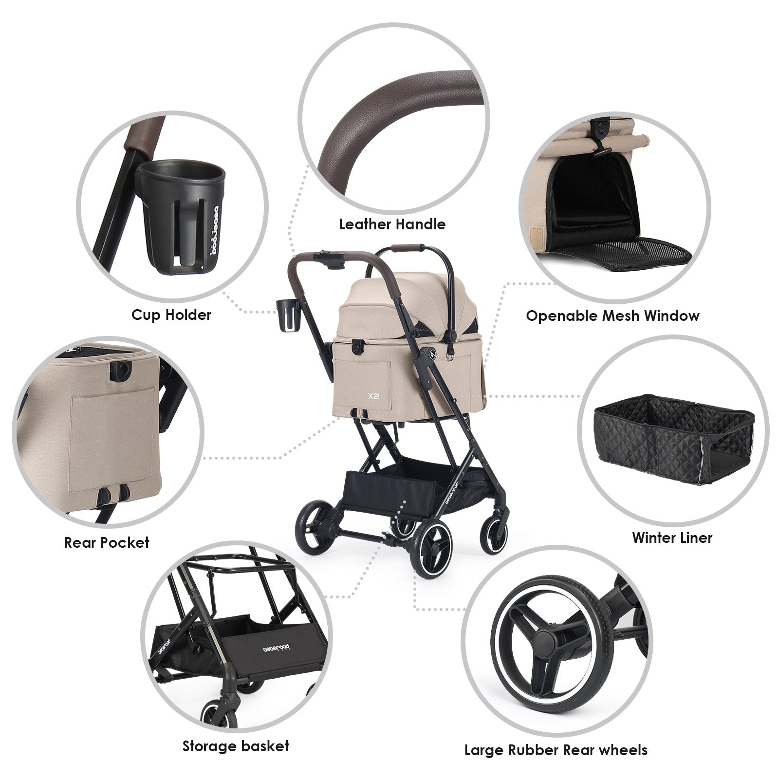 Beberoad X2 Small Pet Stroller | Detachable or One-touch Folding | Compact for Travel