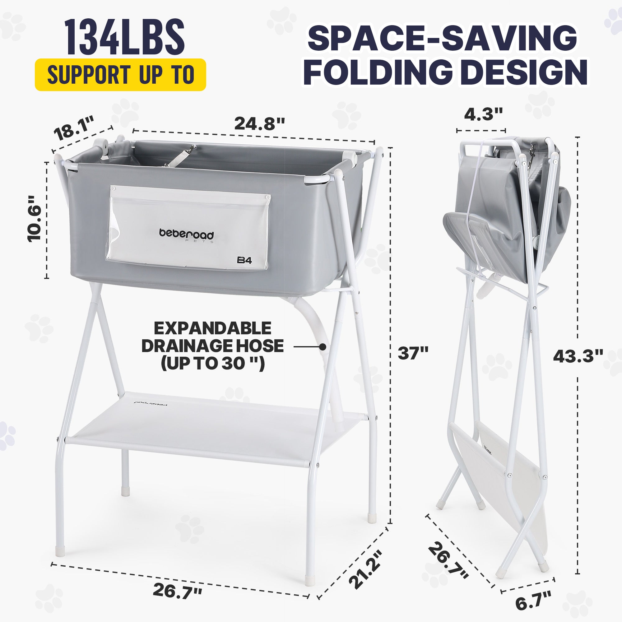 Folded B4 Dog Bath Tub showing compact storage design