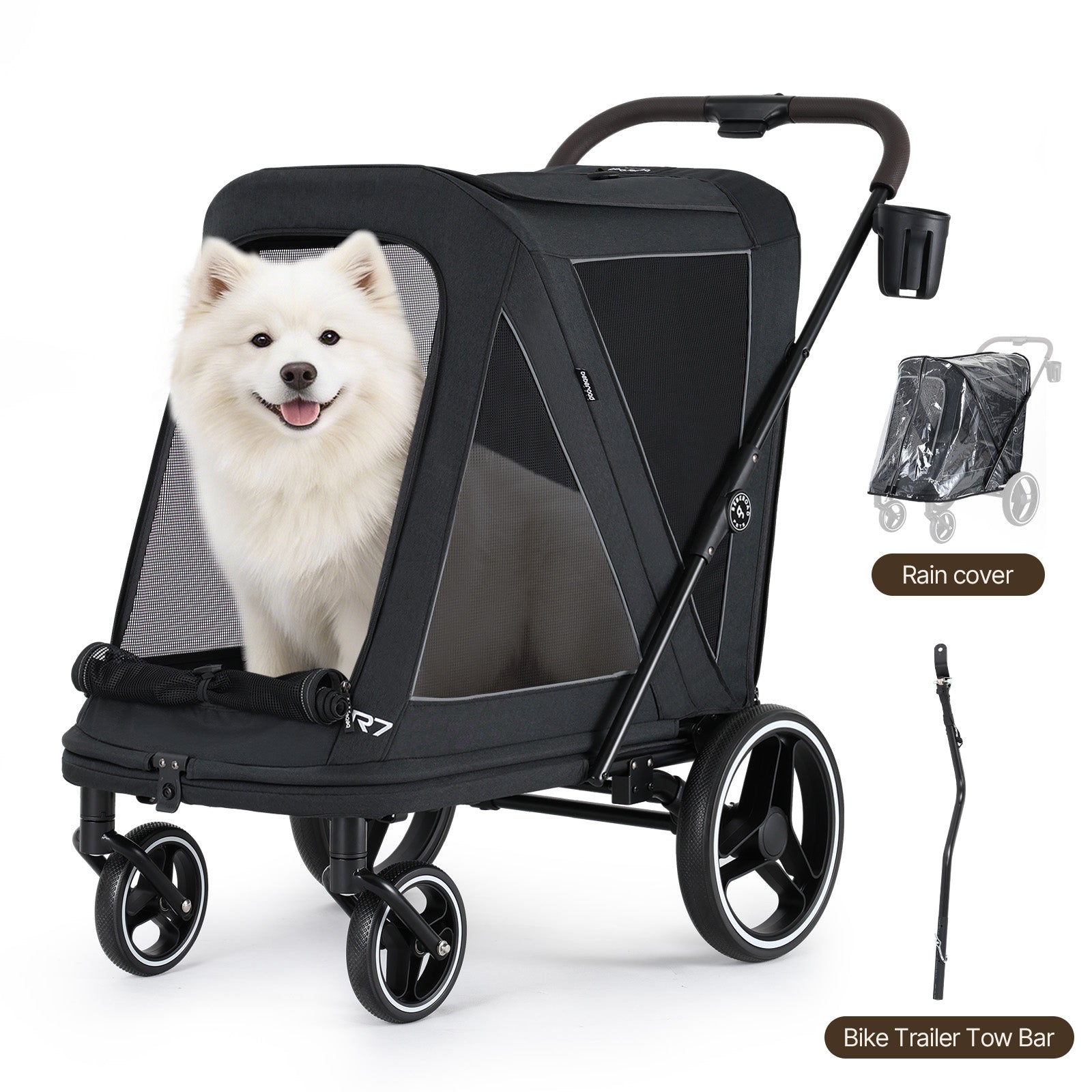 Beberoad R7 All-Terrain Dog Stroller – One-Second Fold, Shock-Absorbing ER Tires, Panoramic Mesh Design