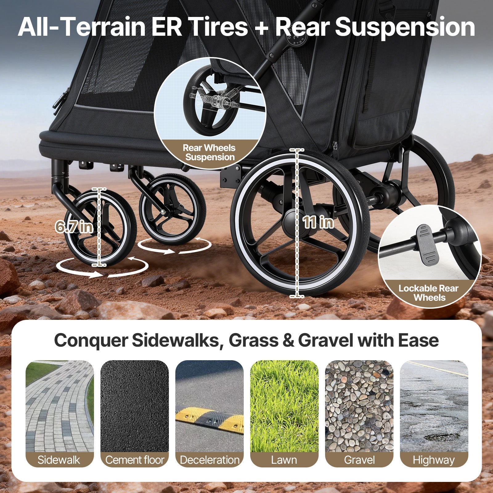 Beberoad R7 All-Terrain Dog Stroller – One-Second Fold, Shock-Absorbing ER Tires, Panoramic Mesh Design