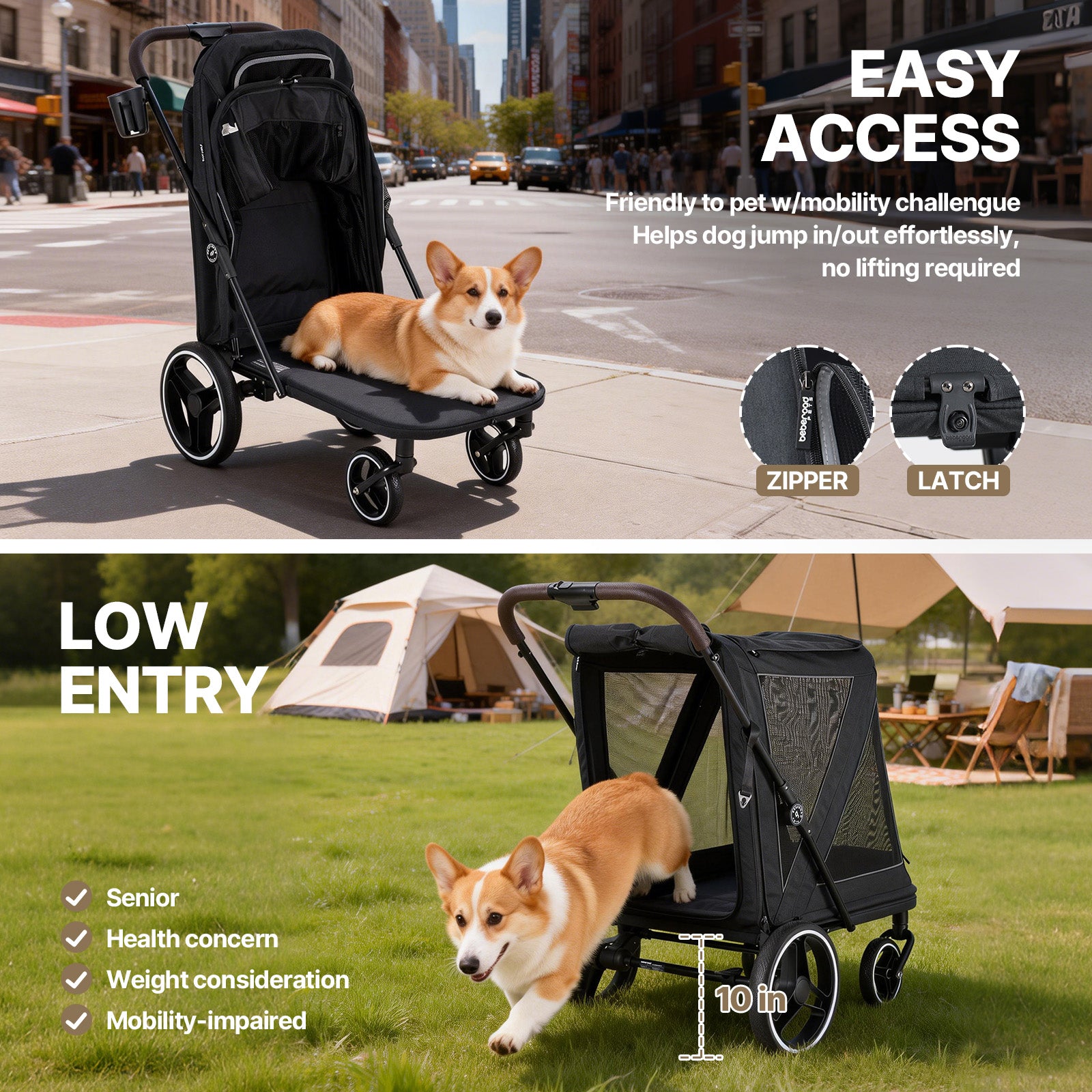Beberoad R7 All-Terrain Dog Stroller – One-Second Fold, Shock-Absorbing ER Tires, Panoramic Mesh Design