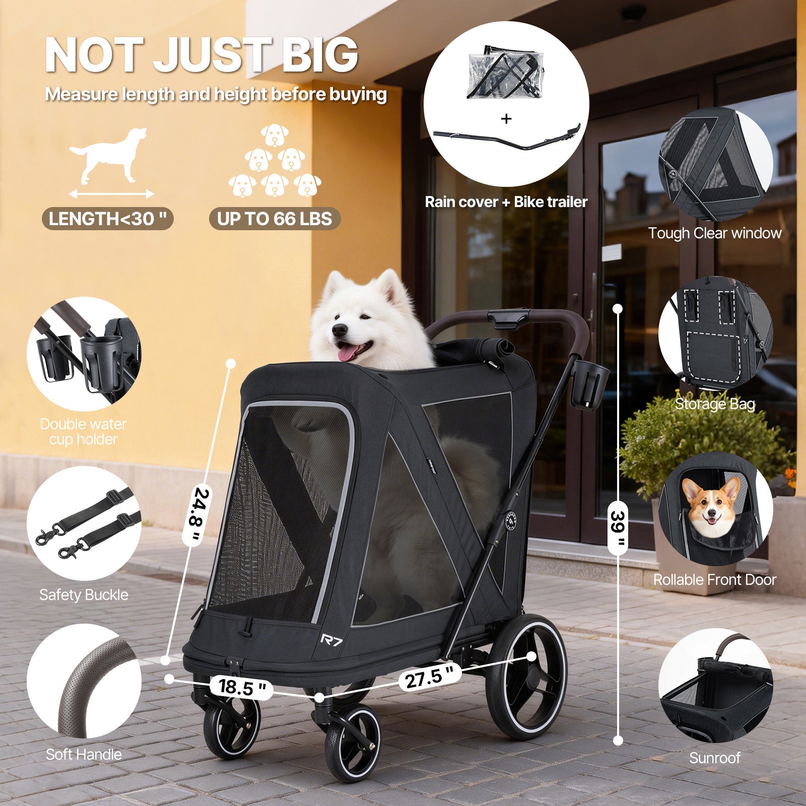 Beberoad R7 All-Terrain Dog Stroller – One-Second Fold, Shock-Absorbing ER Tires, Panoramic Mesh Design