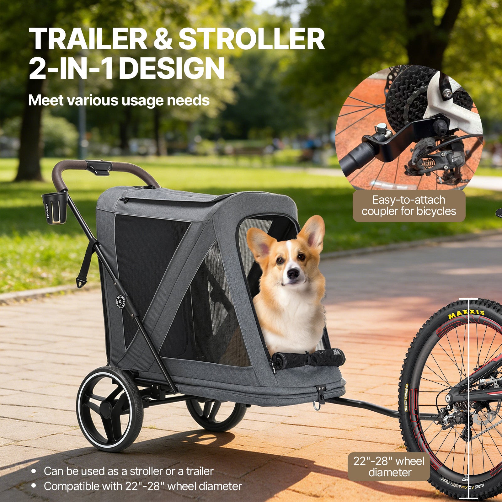 Beberoad R7 All-Terrain Dog Stroller – One-Second Fold, Shock-Absorbing ER Tires, Panoramic Mesh Design