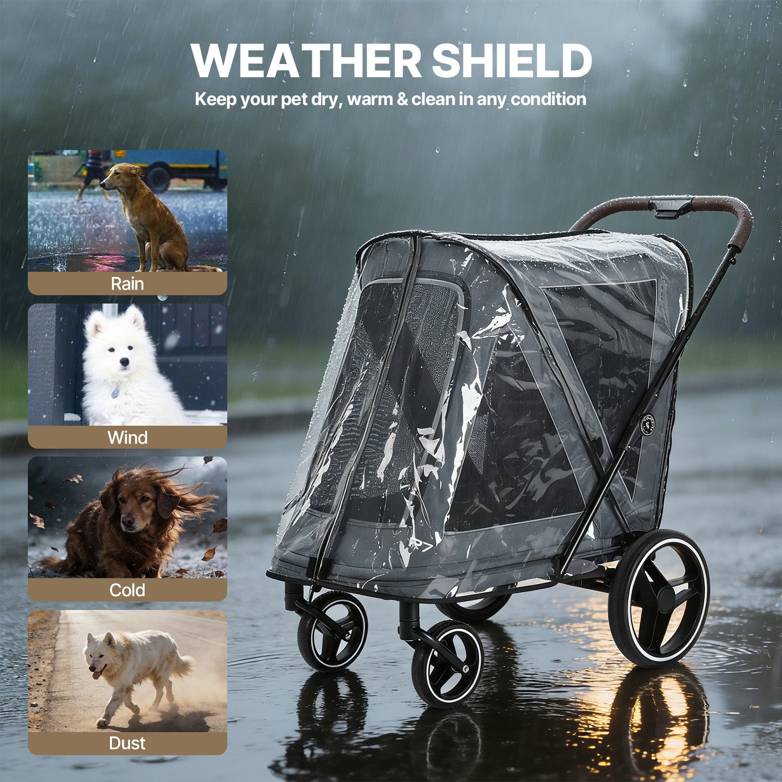 Beberoad R7 All-Terrain Dog Stroller – One-Second Fold, Shock-Absorbing ER Tires, Panoramic Mesh Design