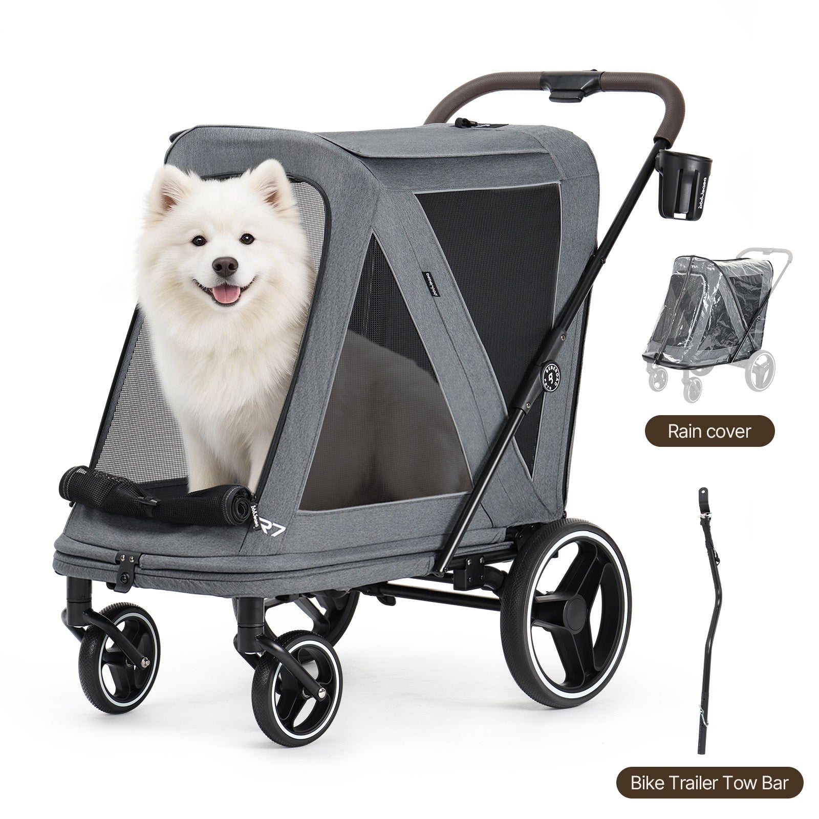 Beberoad R7 All-Terrain Dog Stroller – One-Second Fold, Shock-Absorbing ER Tires, Panoramic Mesh Design