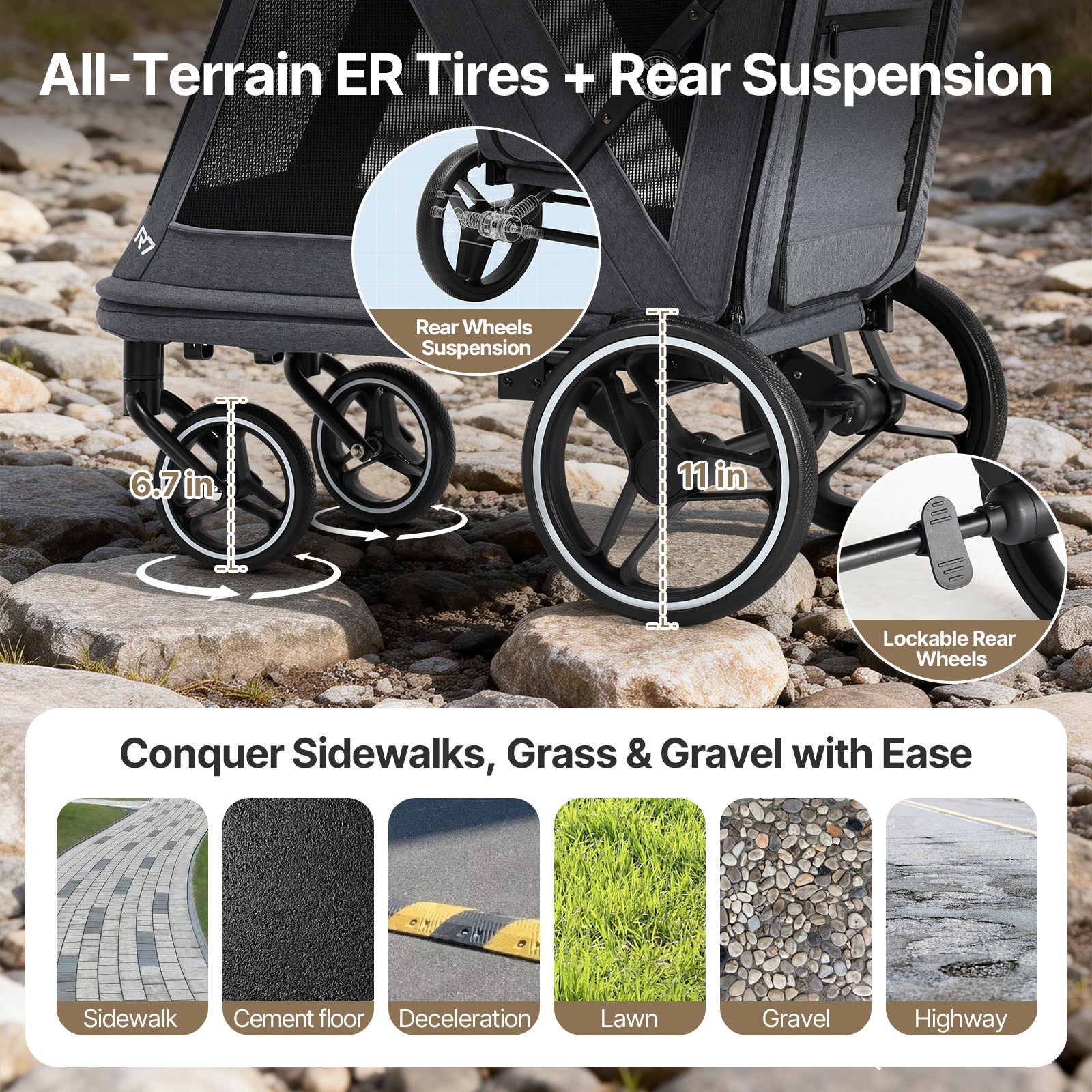 Beberoad R7 All-Terrain Dog Stroller – One-Second Fold, Shock-Absorbing ER Tires, Panoramic Mesh Design