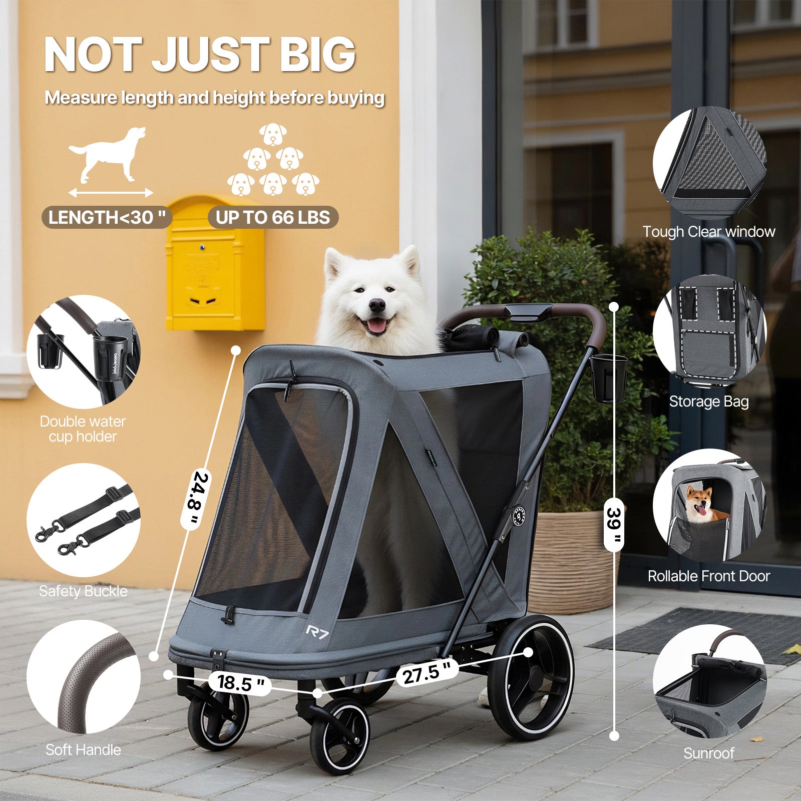 Beberoad R7 All-Terrain Dog Stroller – One-Second Fold, Shock-Absorbing ER Tires, Panoramic Mesh Design