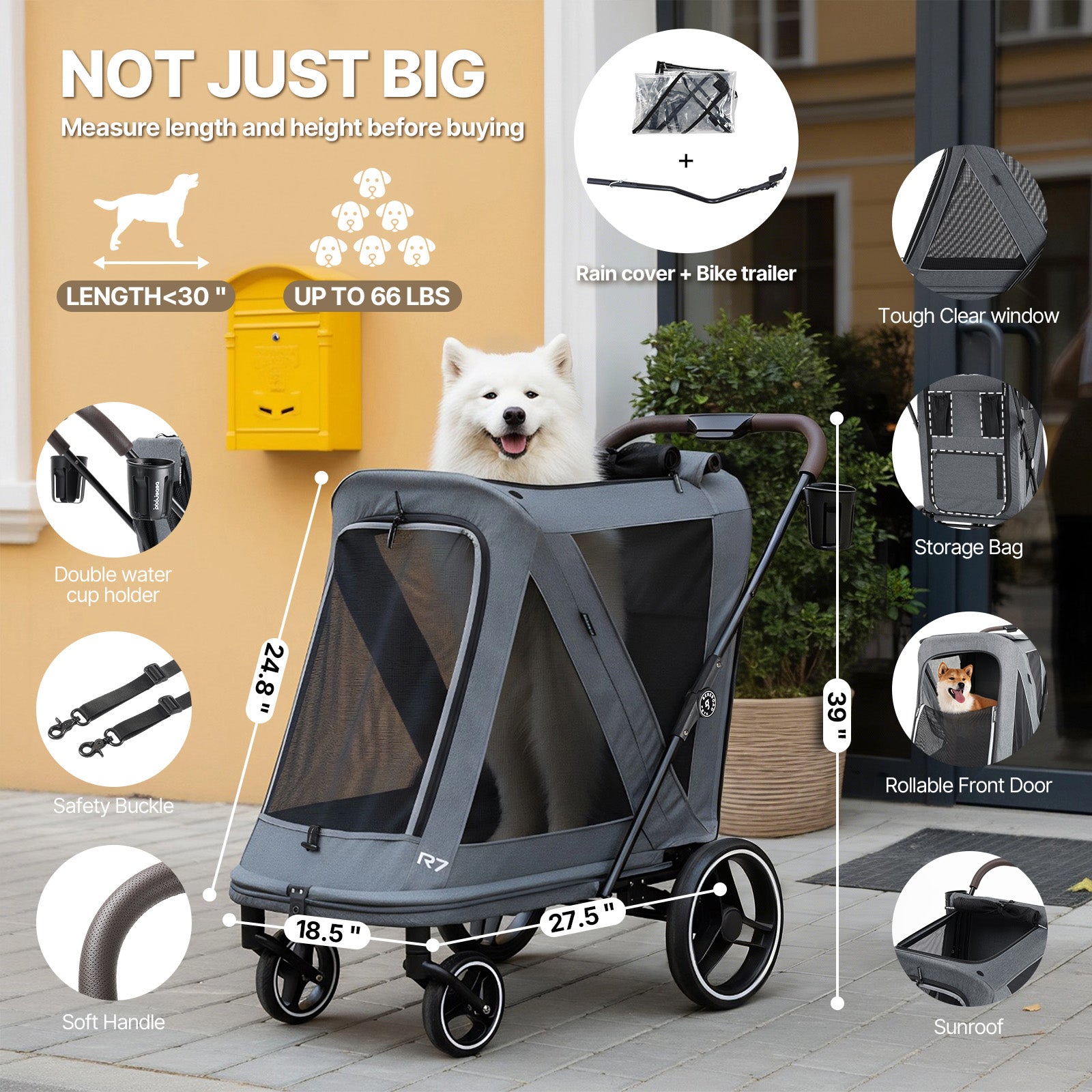 Beberoad R7 All-Terrain Dog Stroller – One-Second Fold, Shock-Absorbing ER Tires, Panoramic Mesh Design