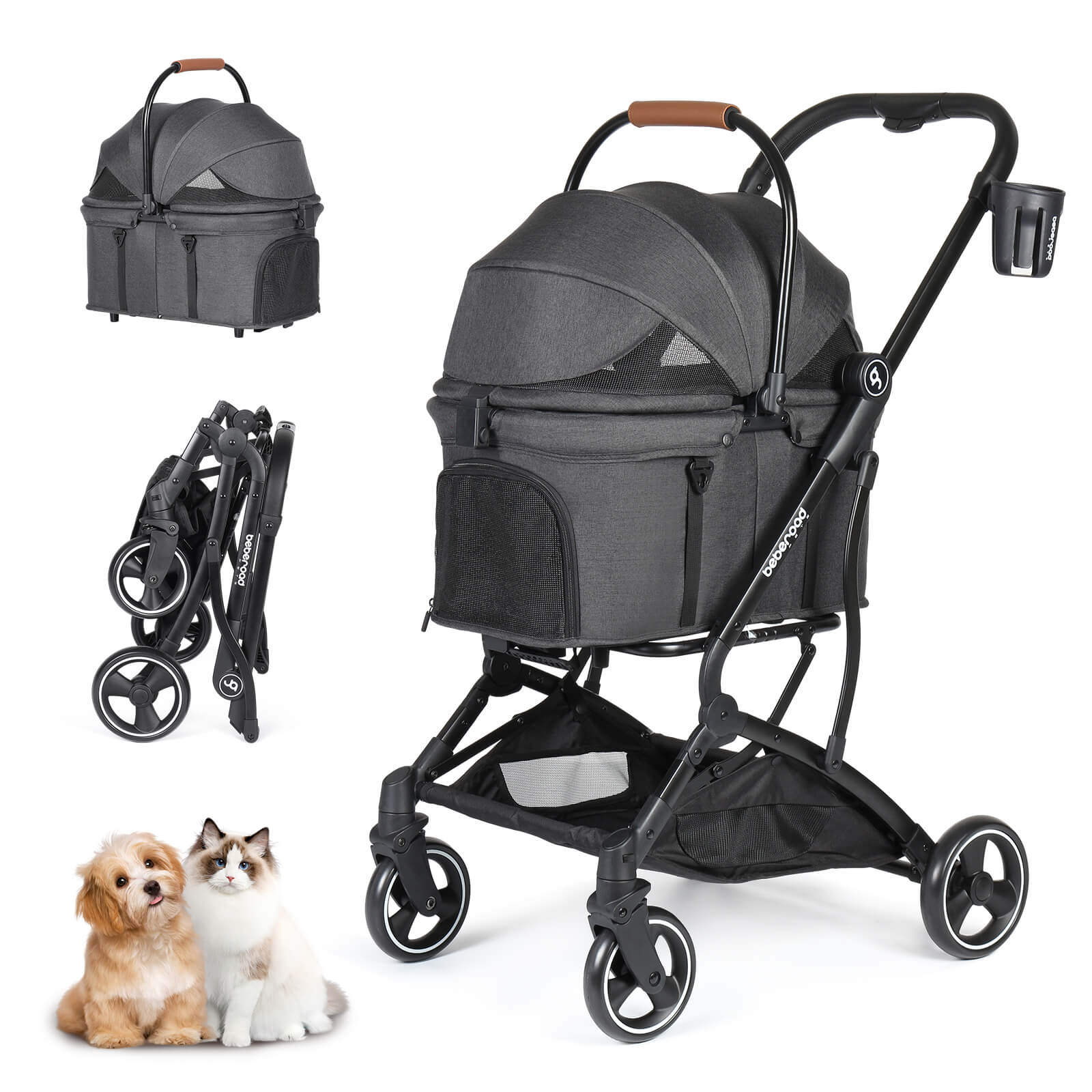 Pet stroller in use with small dog showing comfort and space-6