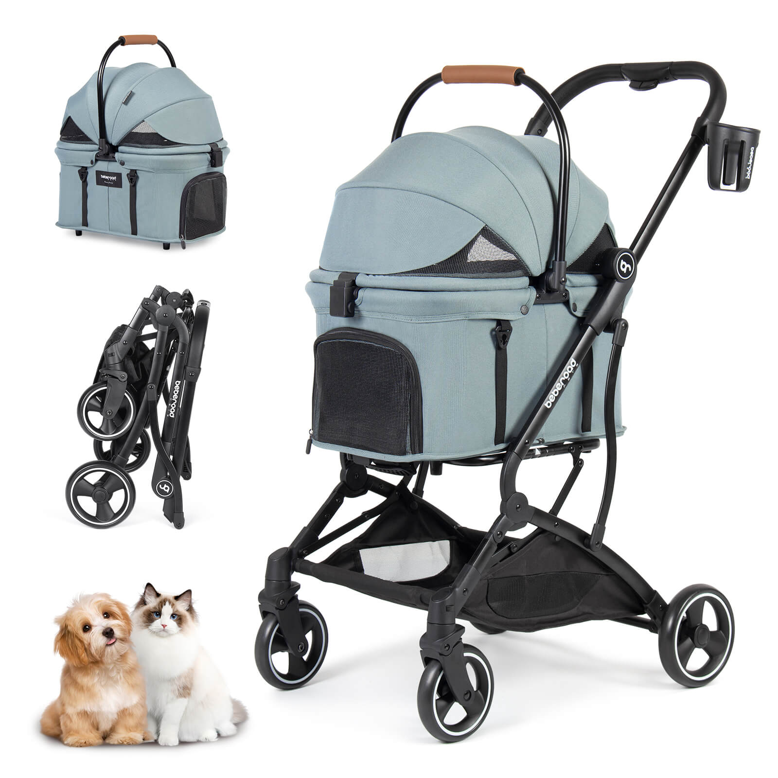 Beberoad T3 3-in-1 Pet Stroller with detachable carrier for small to medium dogs and cats