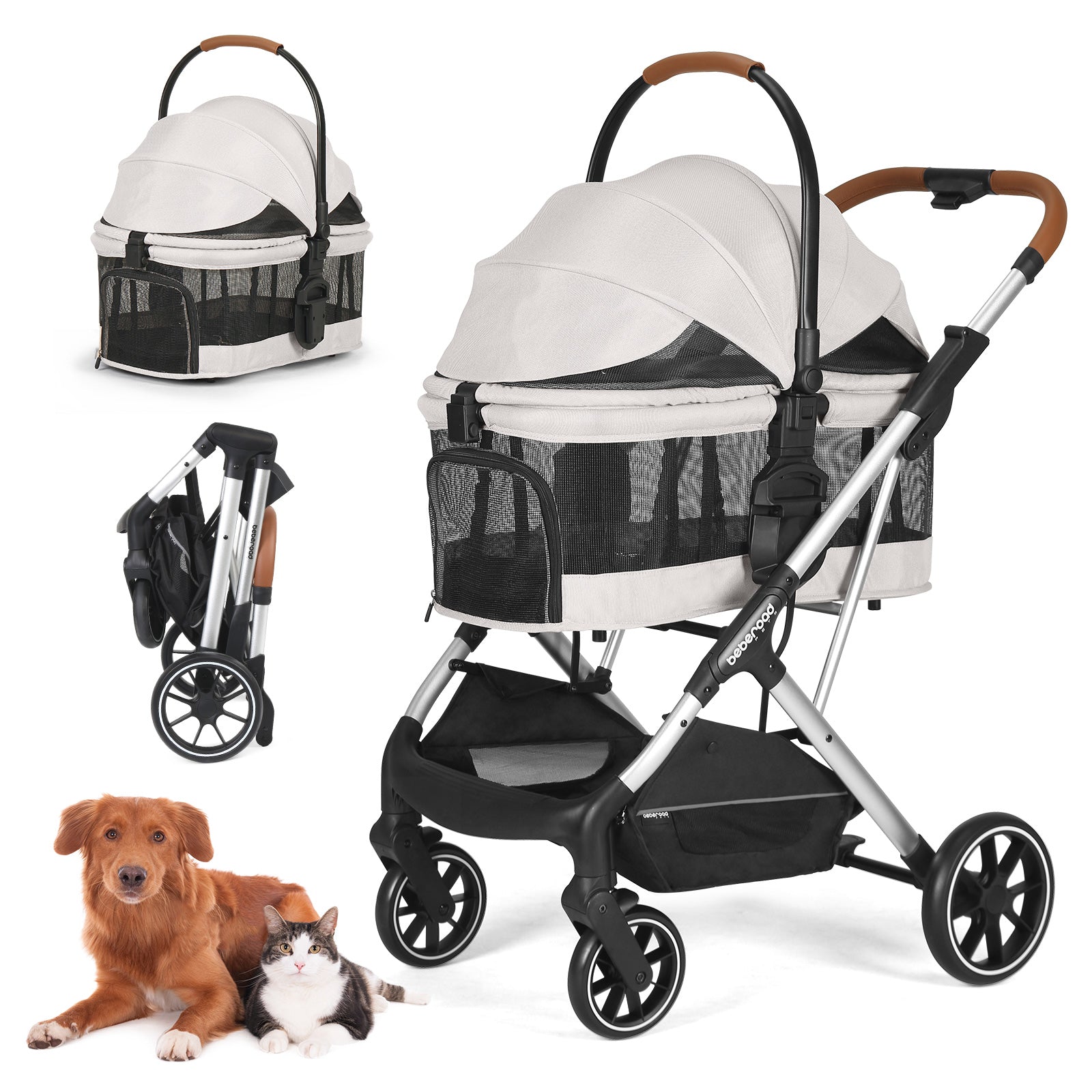 Beberoad T6 Luxury Pet Stroller | Foldable and Carrier -Detachable | for Medium Pets