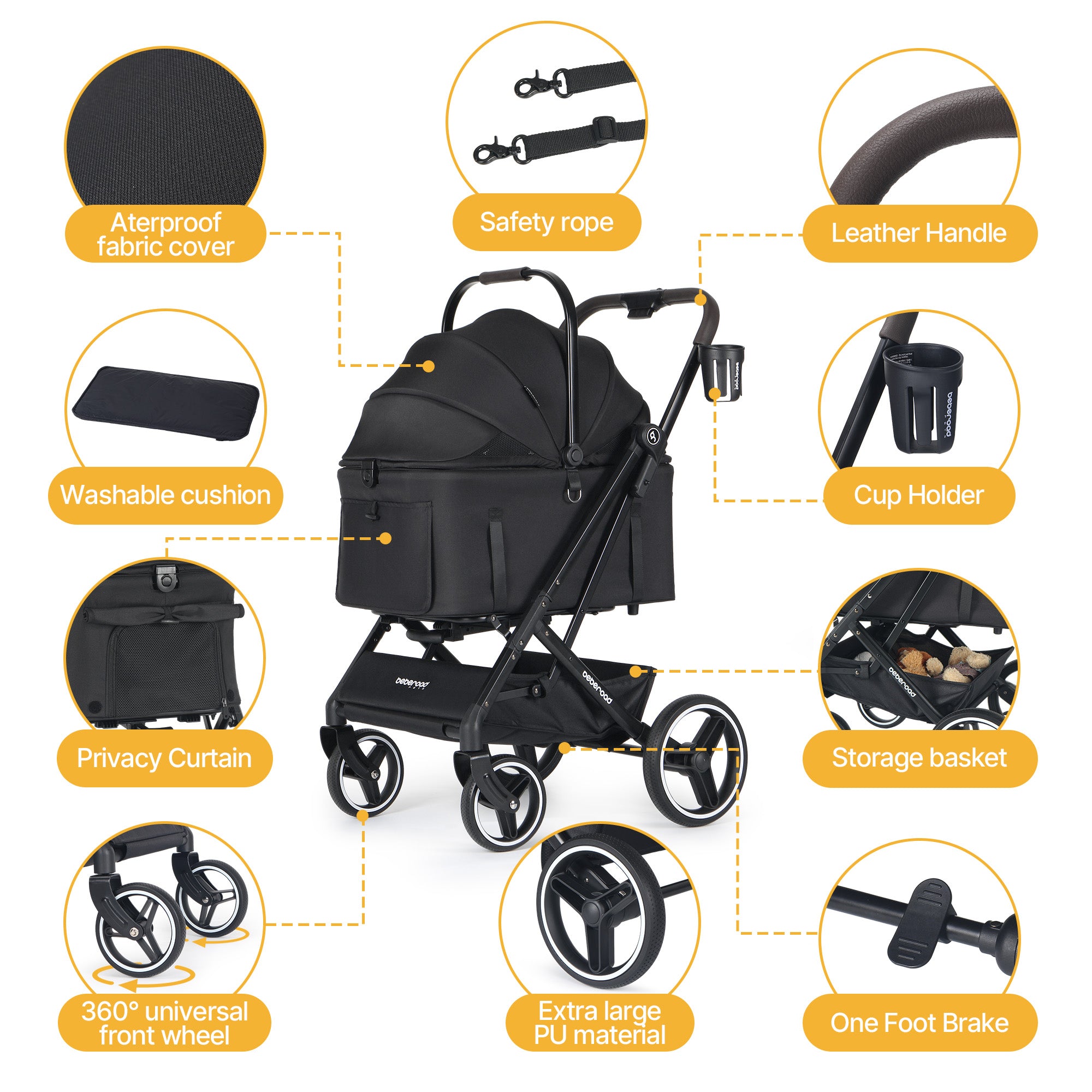 Beberoad X3 2 in 1 Pet Stroller | 4 Wheels Lightweight Foldable Carrier Dog Stroller