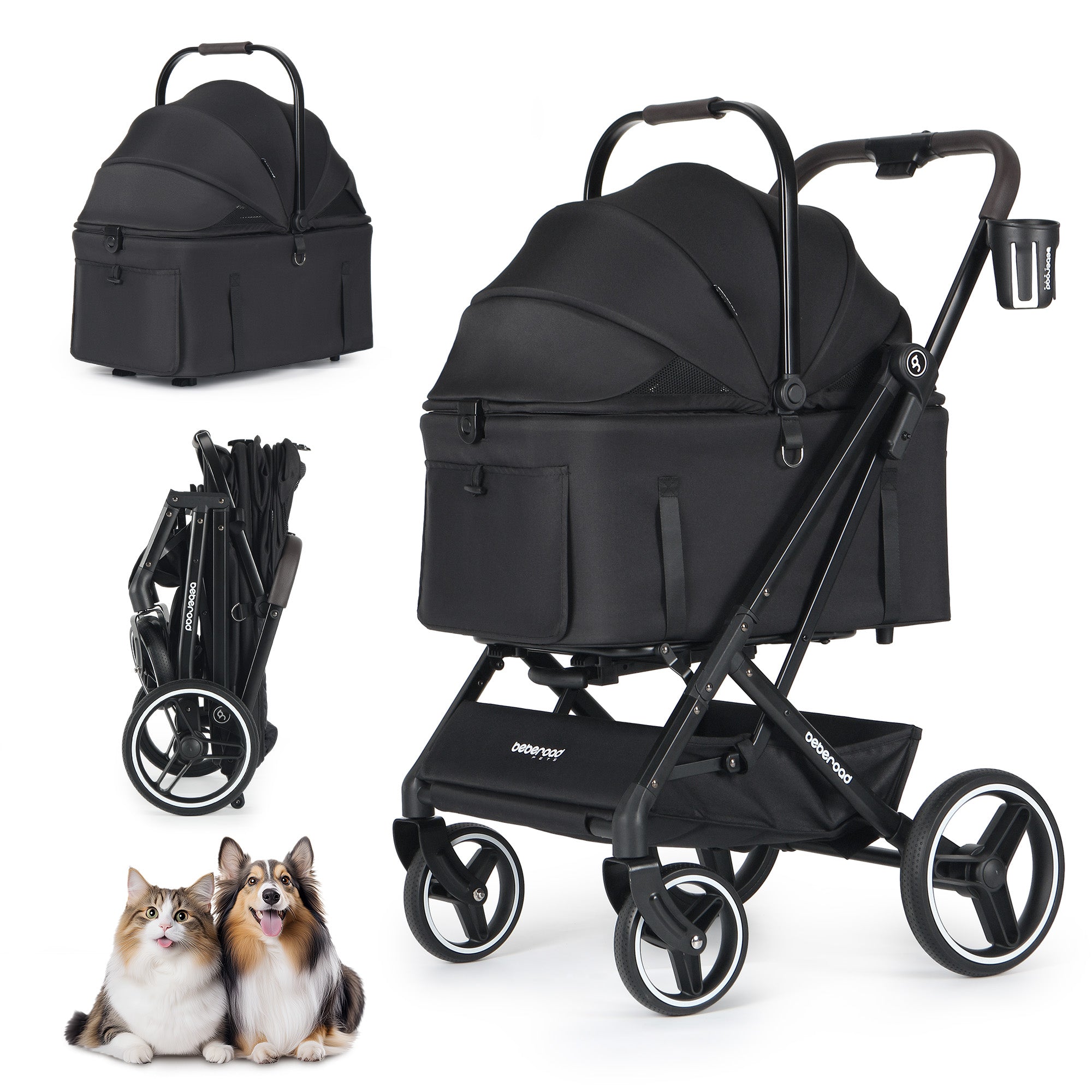 Beberoad X3 2 in 1 Pet Stroller | 4 Wheels Lightweight Foldable Carrier Dog Stroller