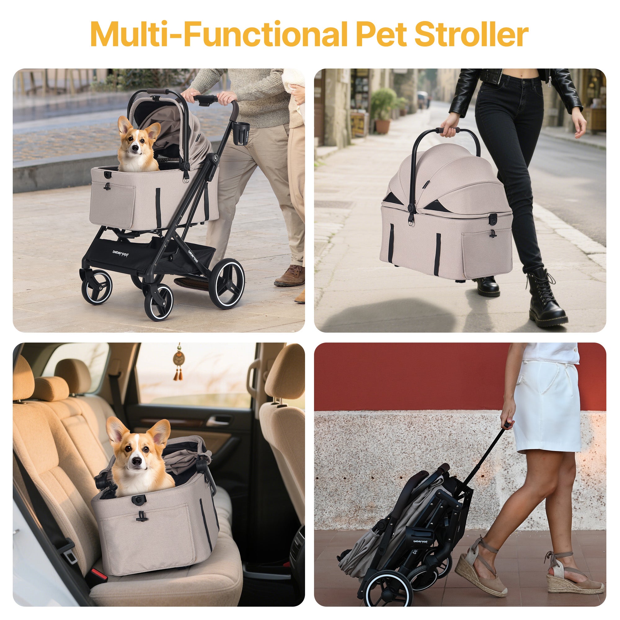 Beberoad X3 2 in 1 Pet Stroller | 4 Wheels Lightweight Foldable Carrier Dog Stroller