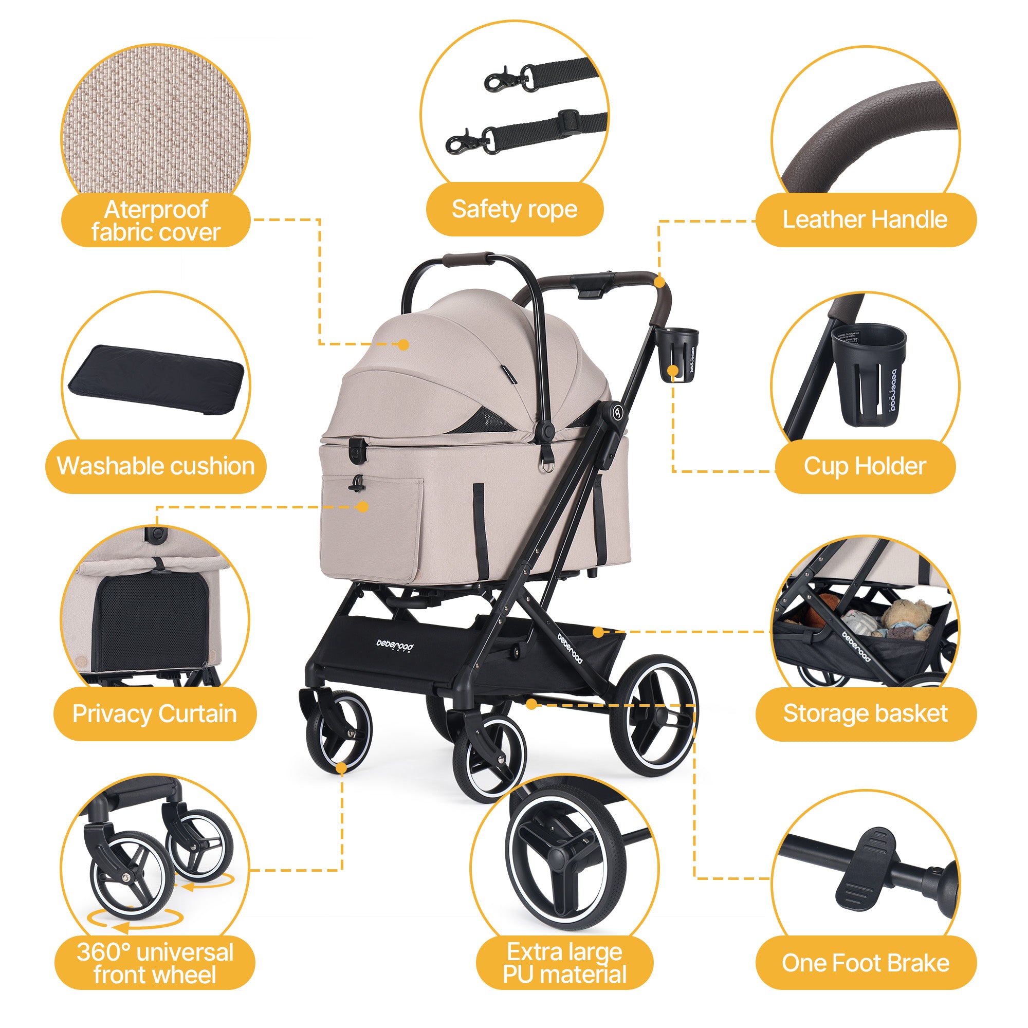 Beberoad X3 2 in 1 Pet Stroller | 4 Wheels Lightweight Foldable Carrier Dog Stroller