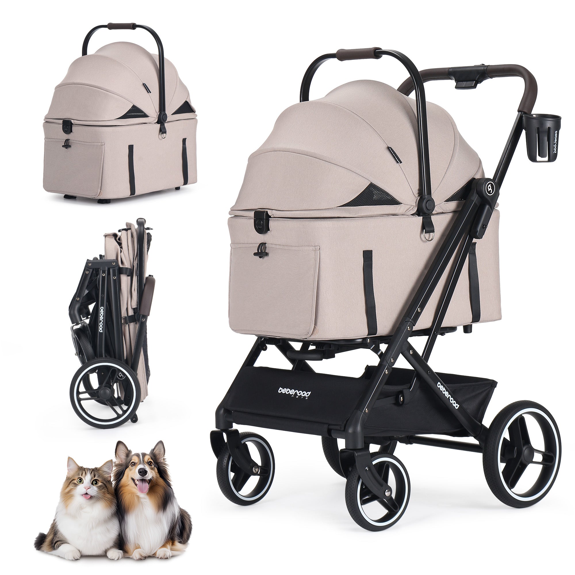 Beberoad X3 2 in 1 Pet Stroller | 4 Wheels Lightweight Foldable Carrier Dog Stroller