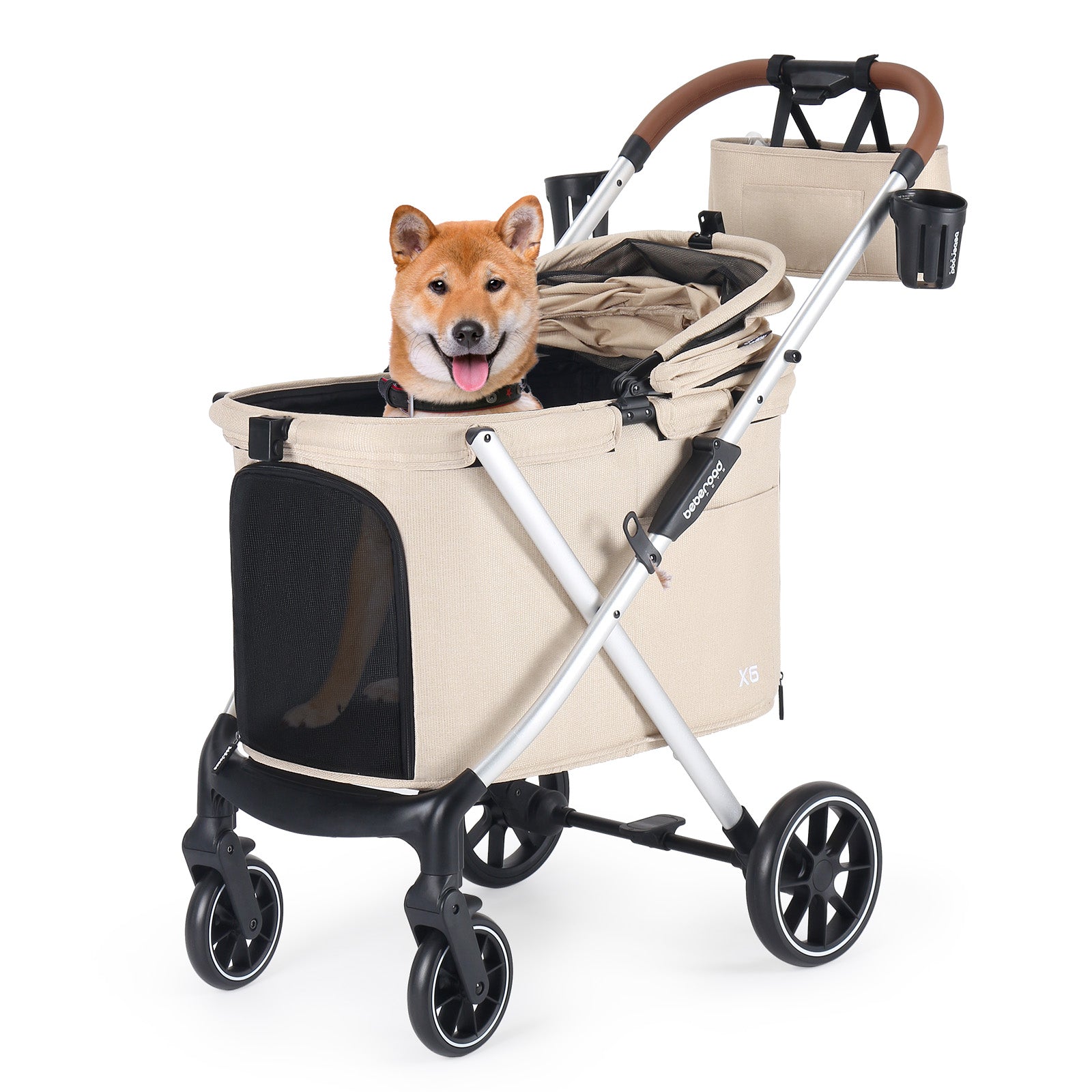 Beberoad X6 Luxury Medium Pet Stroller with one-second fold design and 180-degree canopy