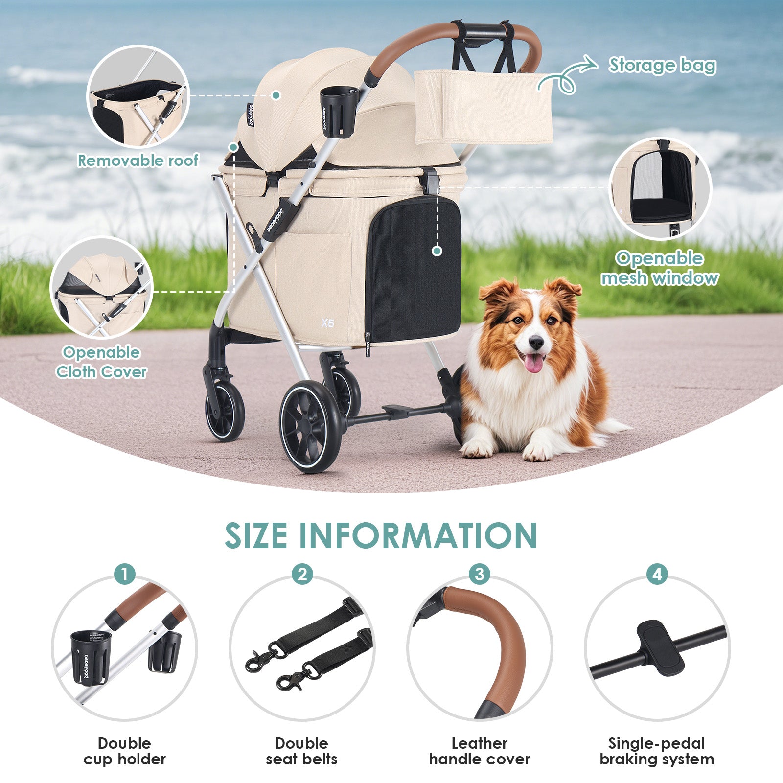 Waterproof and scratch-resistant fabric on X6 Luxury Pet Stroller