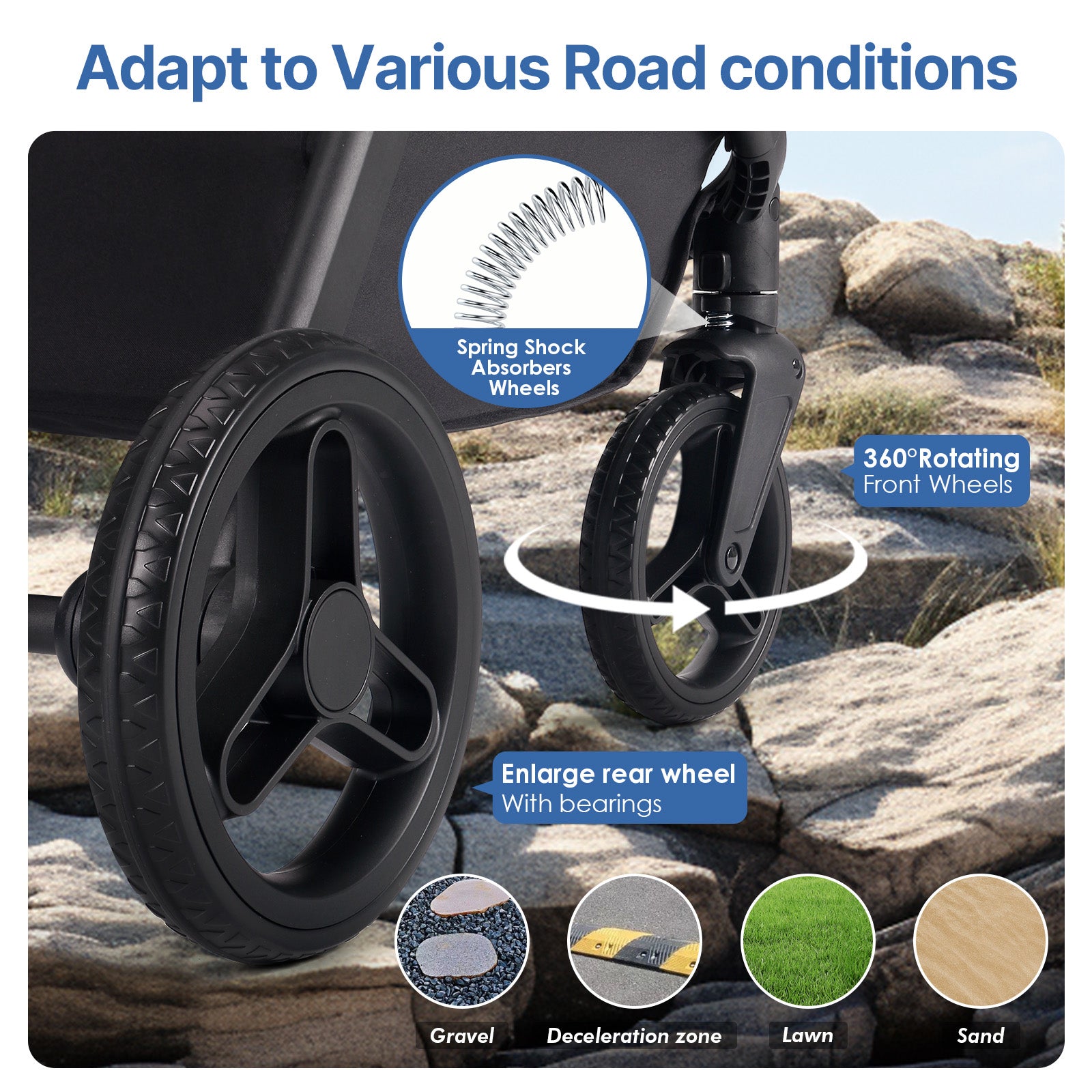High-quality wheels and suspension system on Beberoad X5 PRO Pet Stroller-12