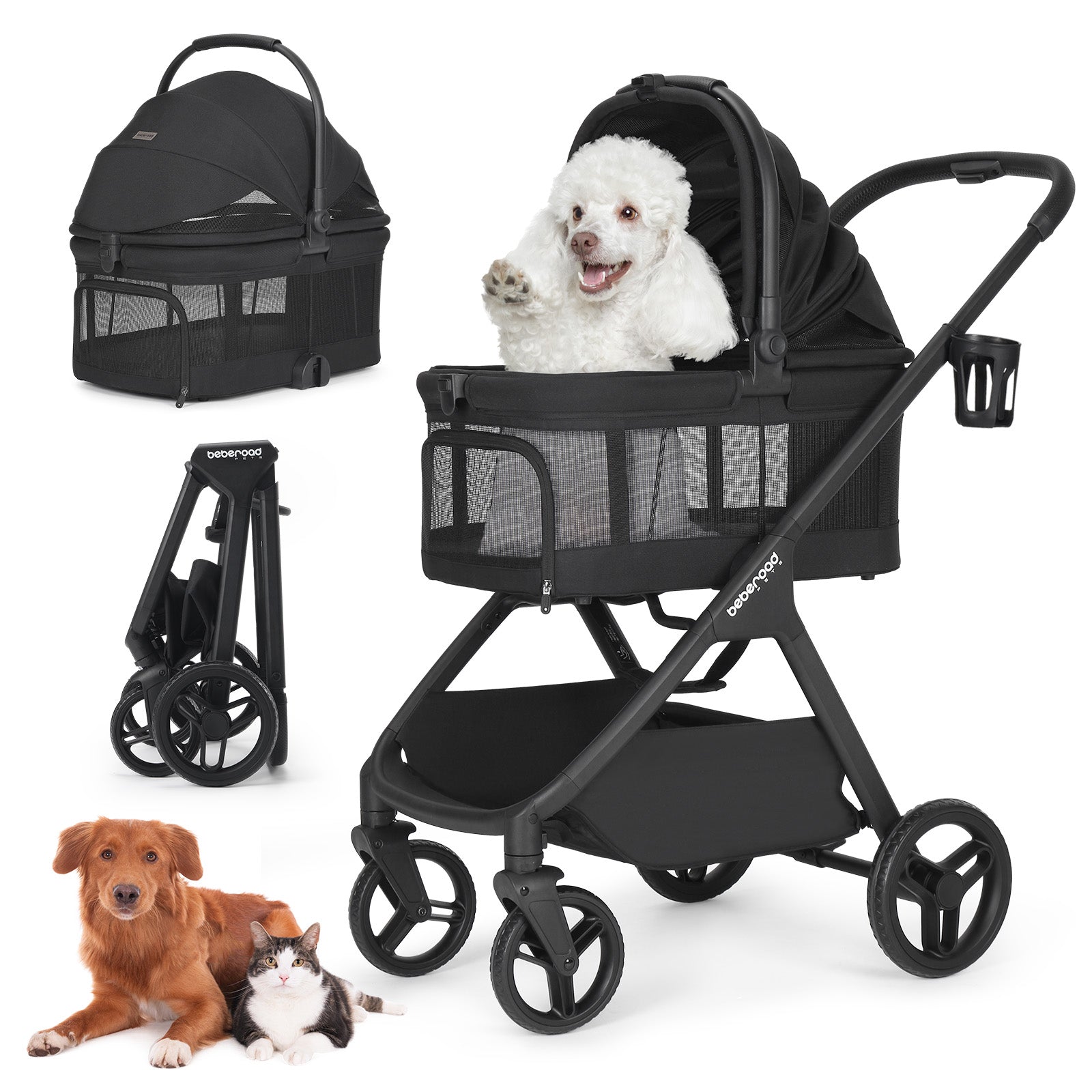 Beberoad X5 PRO Luxury Pet Stroller with detachable carrier for medium dogs and cats-13