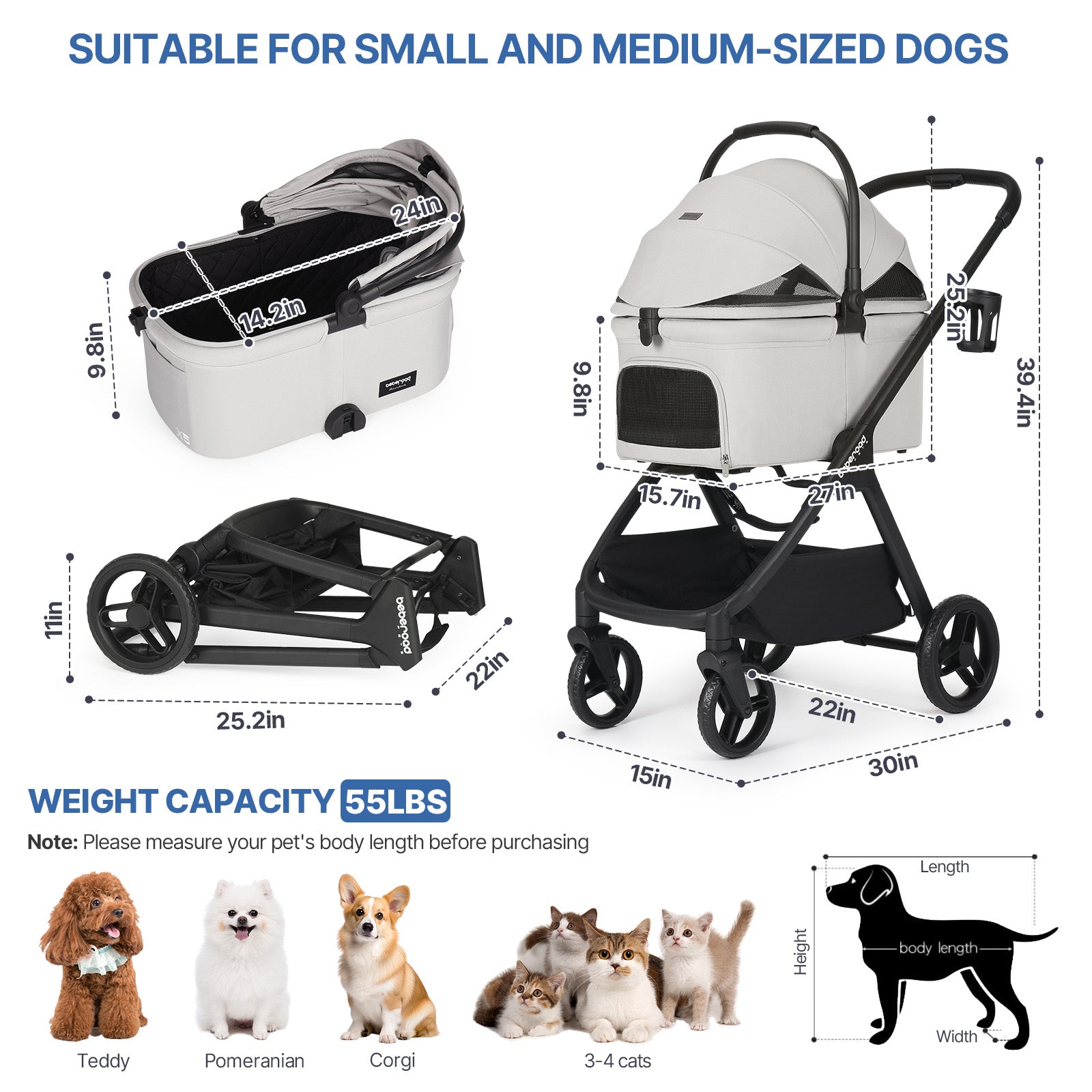 Detachable pet carrier feature of Beberoad X5 PRO Luxury Pet Stroller-2
