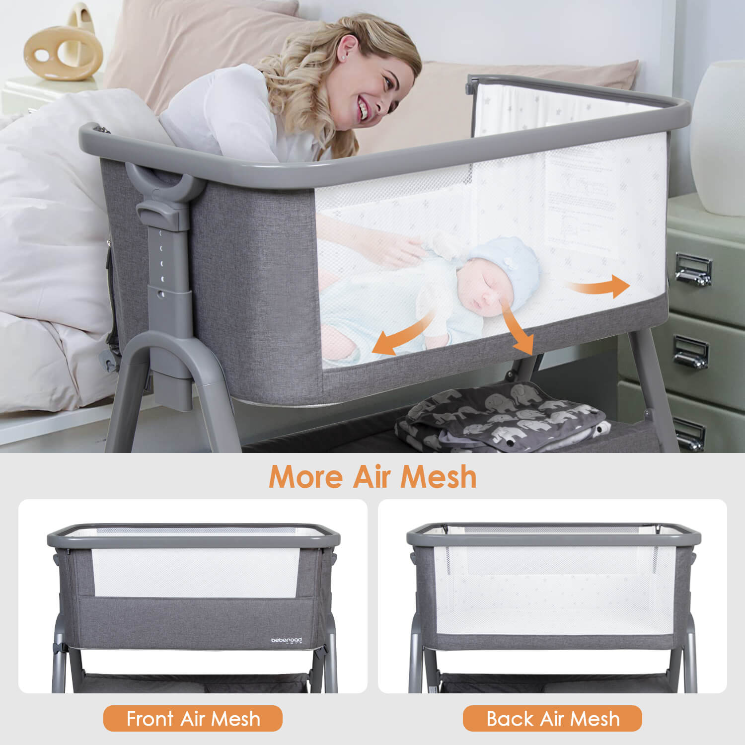 Beberoad K2 Baby Bassinet | Lightweight Portable | with Mattress, Wheels, Storage Basket & Travel Bag