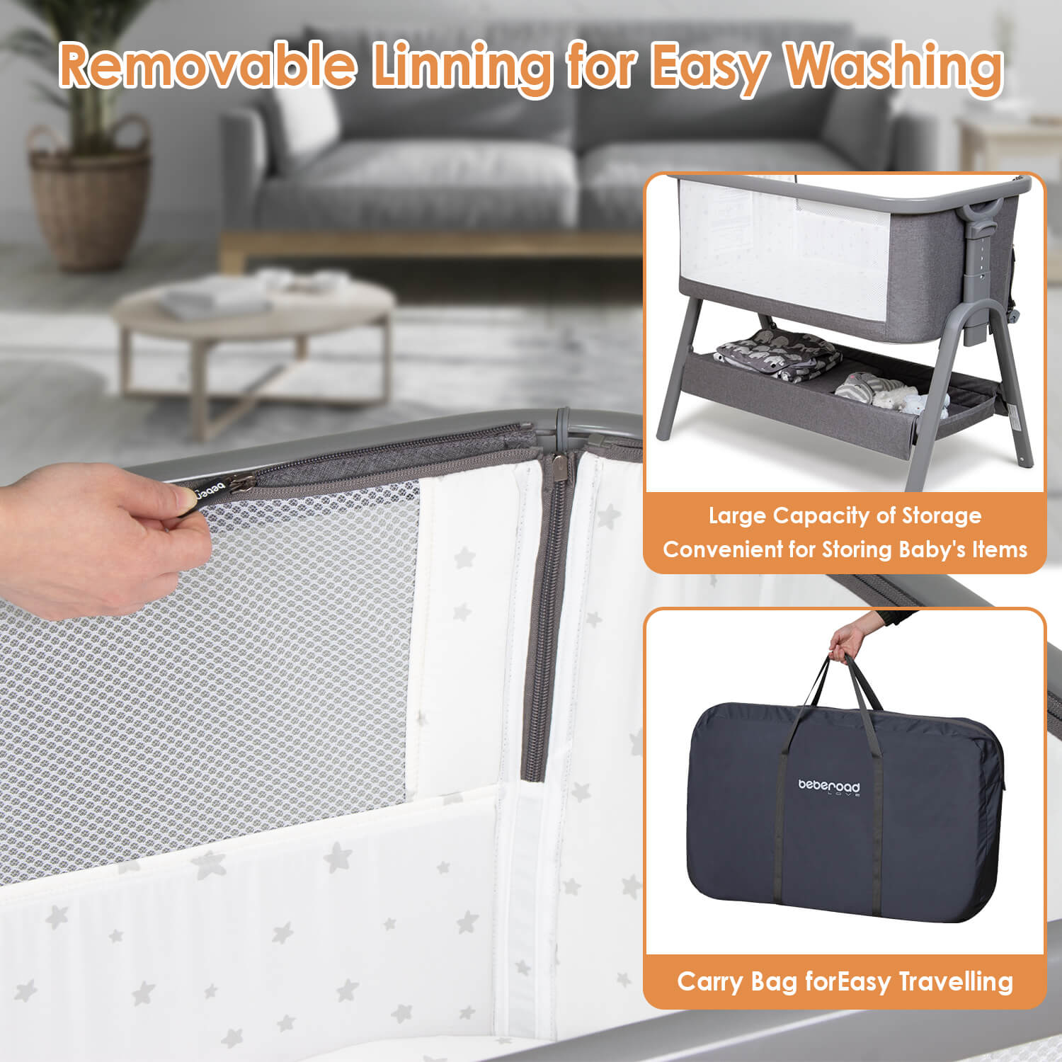 Beberoad K2 Baby Bassinet | Lightweight Portable | with Mattress, Wheels, Storage Basket & Travel Bag