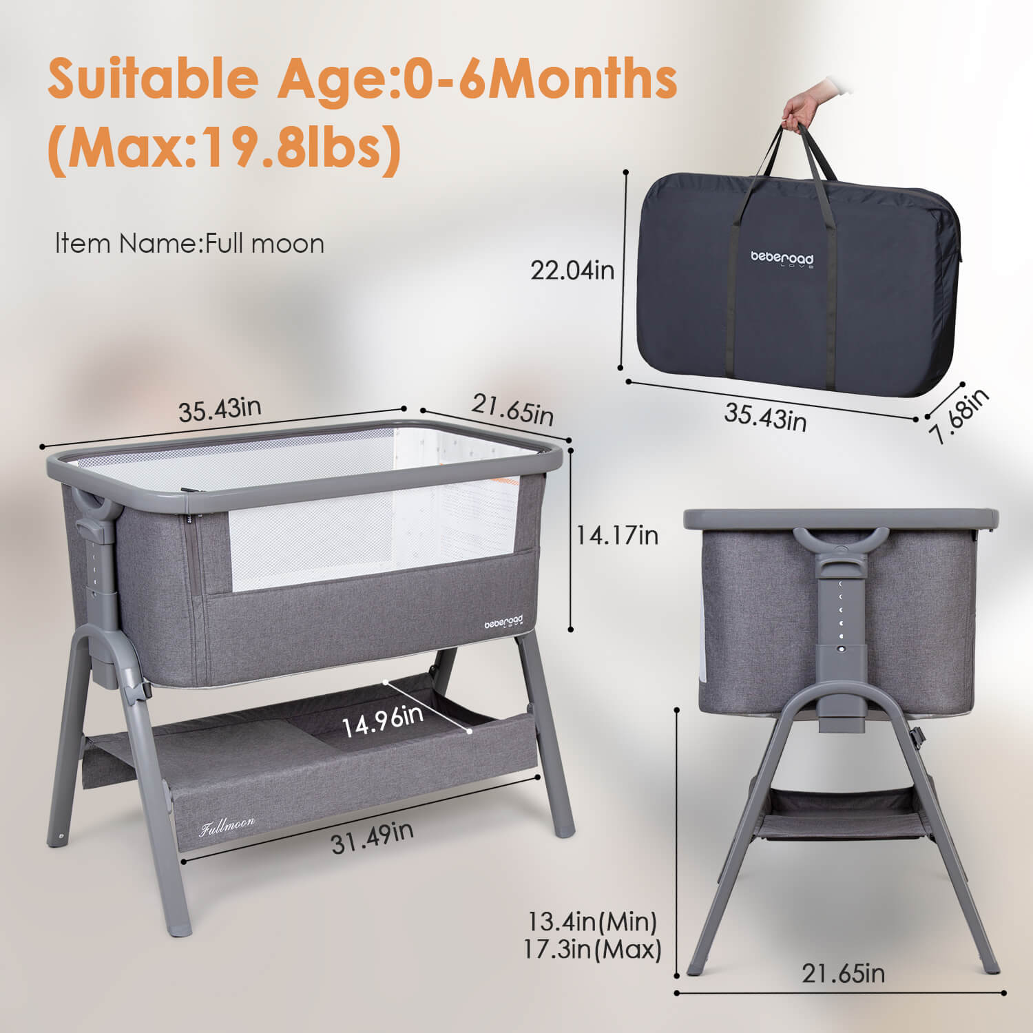 Beberoad K2 Baby Bassinet | Lightweight Portable | with Mattress, Wheels, Storage Basket & Travel Bag