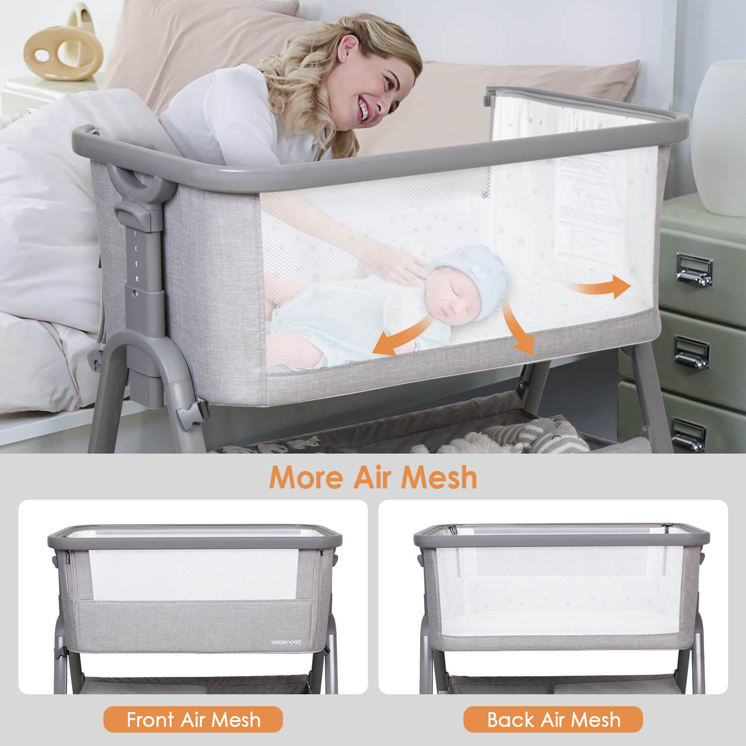 Beberoad K2 Baby Bassinet | Lightweight Portable | with Mattress, Wheels, Storage Basket & Travel Bag