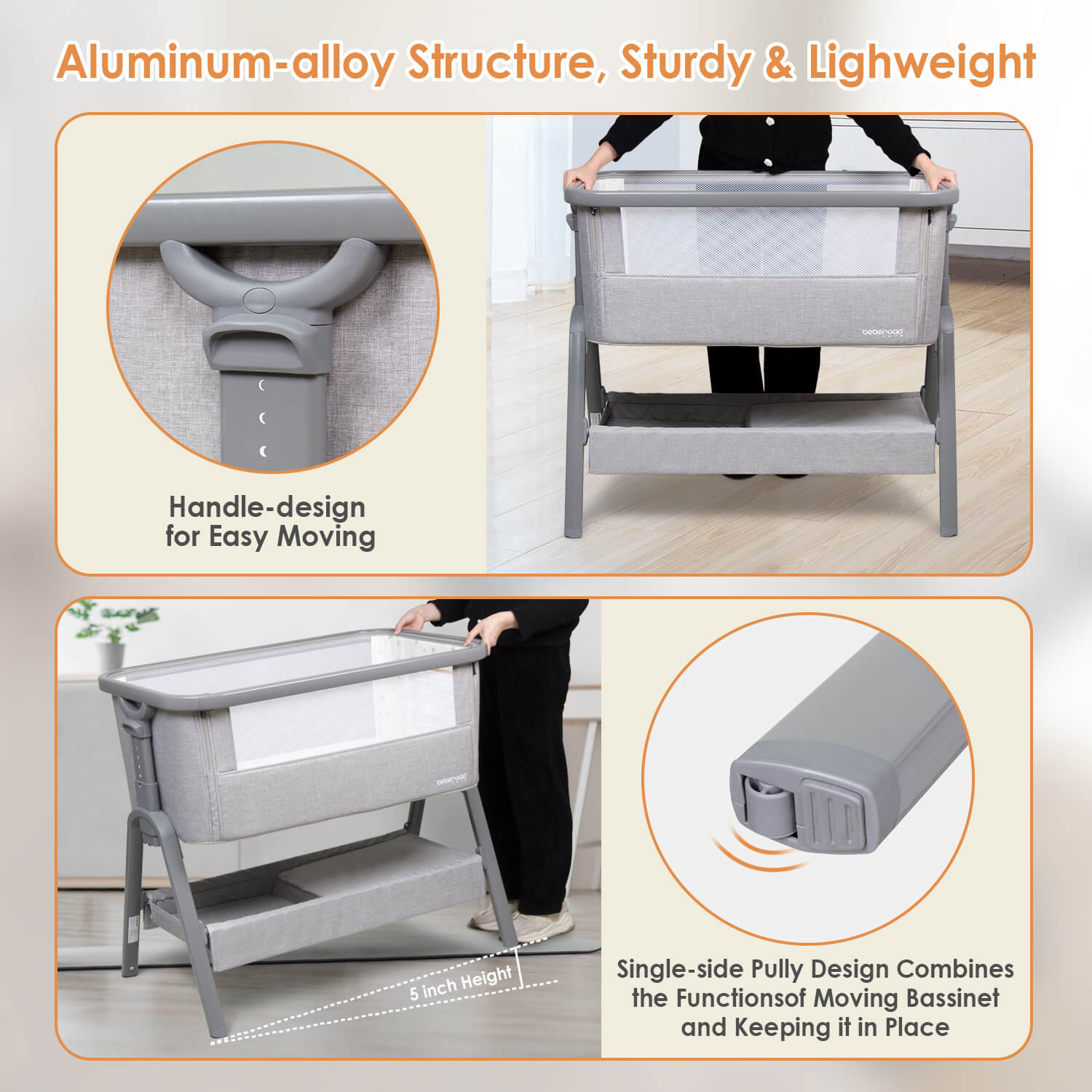 Beberoad K2 Baby Bassinet | Lightweight Portable | with Mattress, Wheels, Storage Basket & Travel Bag