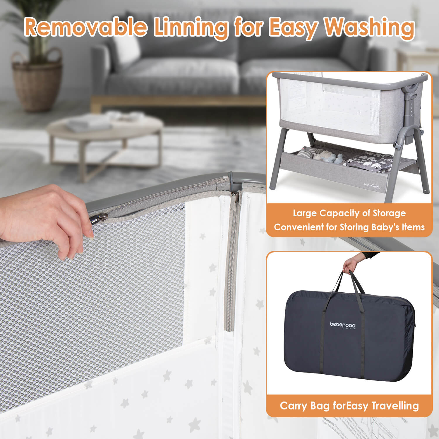 Beberoad K2 Baby Bassinet | Lightweight Portable | with Mattress, Wheels, Storage Basket & Travel Bag