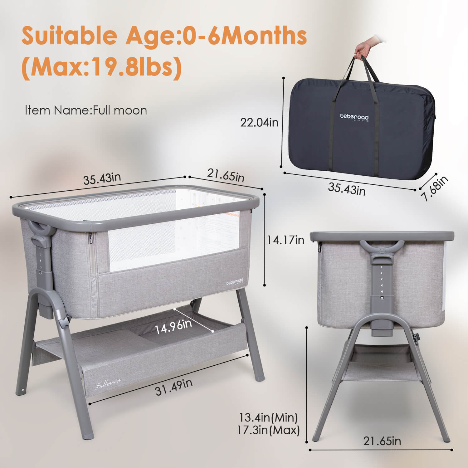Beberoad K2 Baby Bassinet | Lightweight Portable | with Mattress, Wheels, Storage Basket & Travel Bag