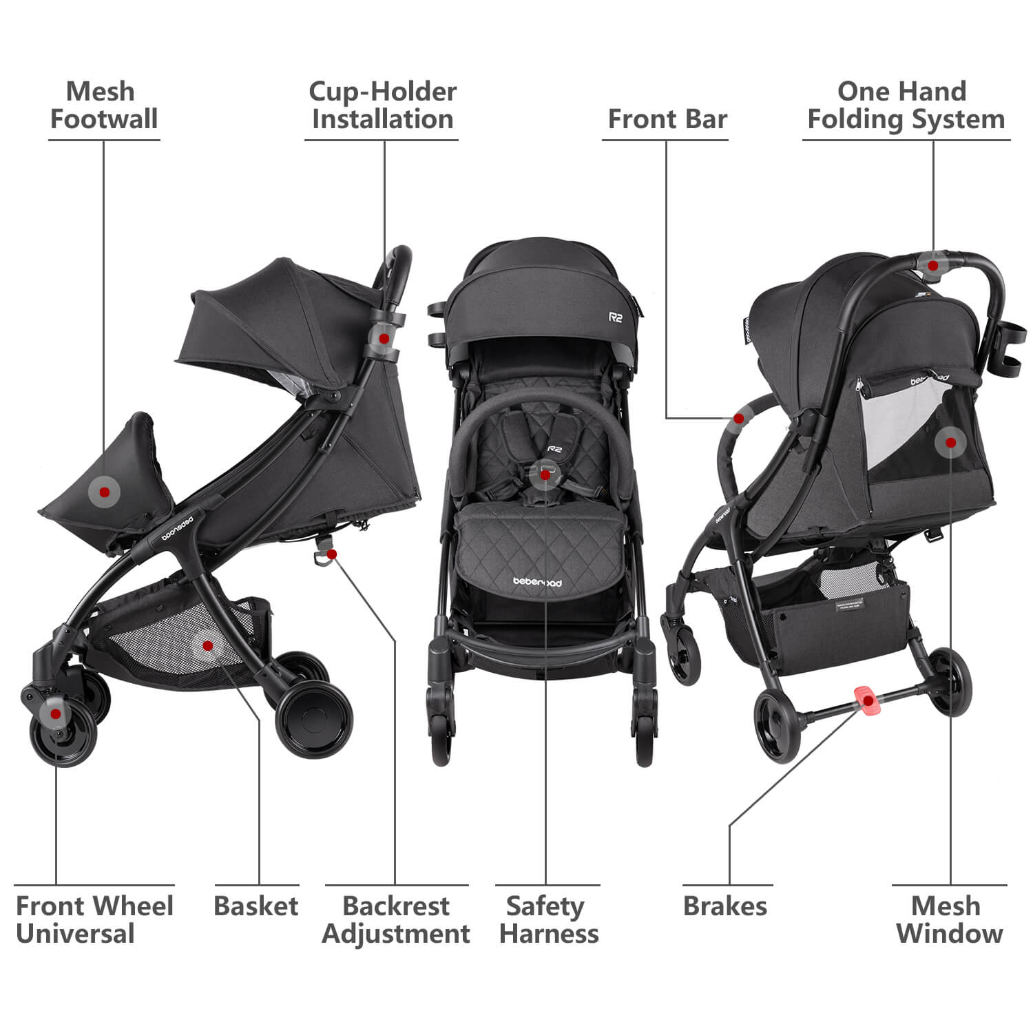 Beberoad R2 Baby Stroller | Compact Stroller | Foldable Lightweight