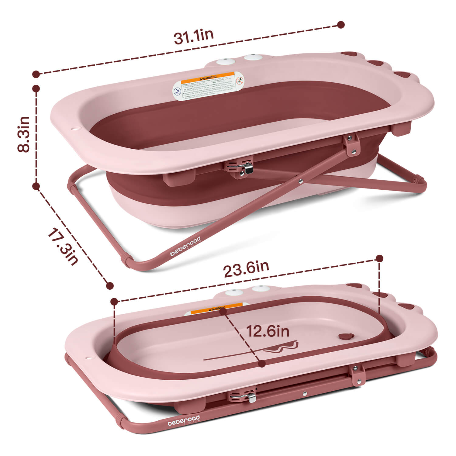 Beberoad Collapsible Baby Bathtub | Portable Infant Bathtub Height-Adjustable