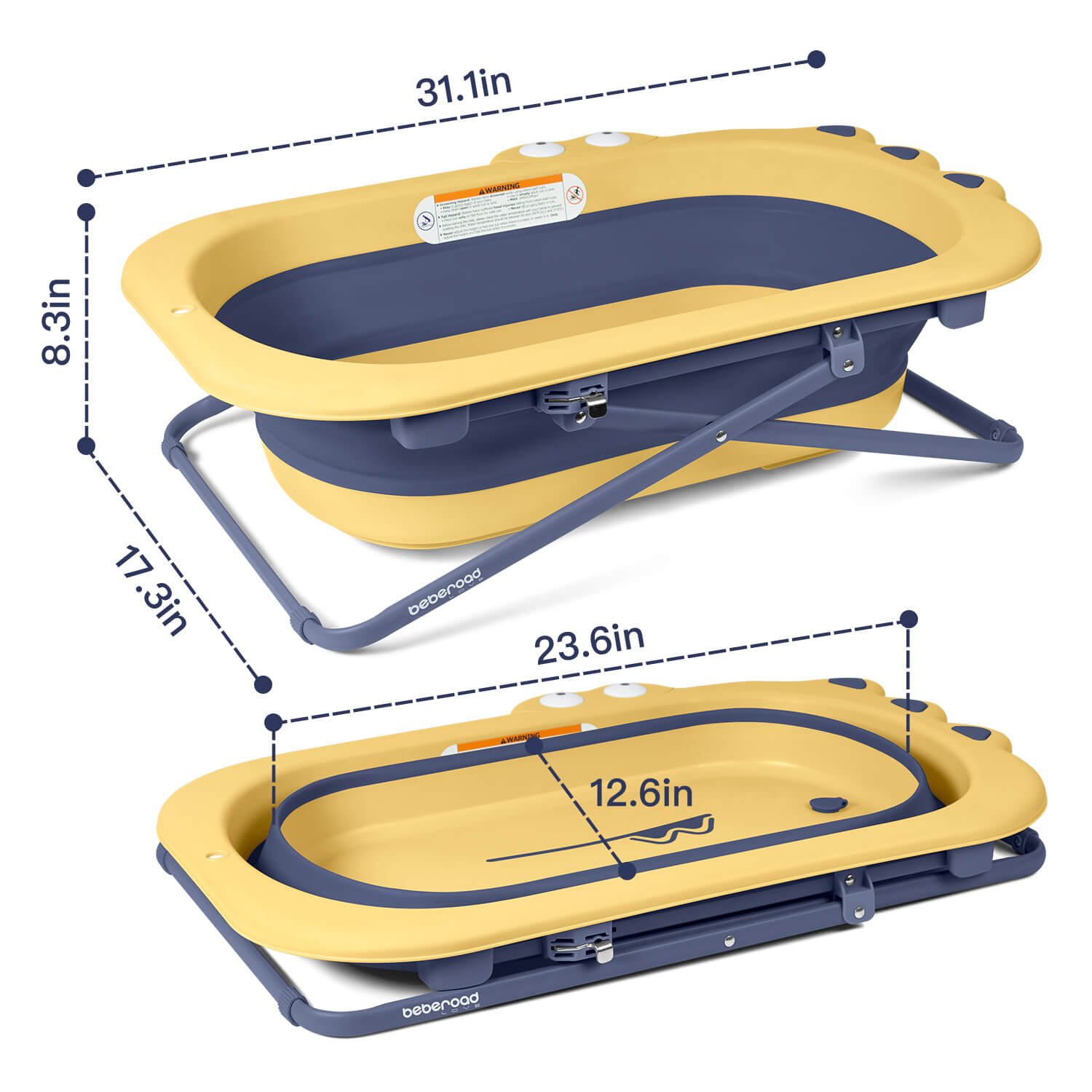 Beberoad Collapsible Baby Bathtub | Portable Infant Bathtub Height-Adjustable