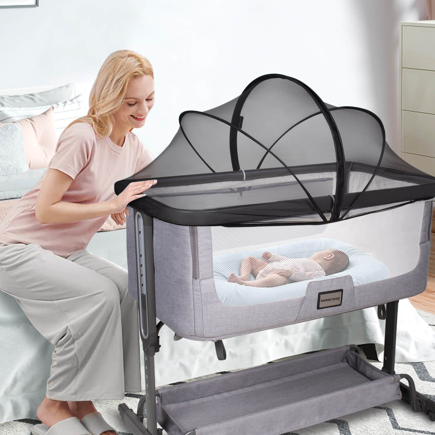 Beberoad Bassinet Cover Mosquito Net Cover | with 2-Way Zipper | for Bassinet/Bedside Sleeper/Travel Crib