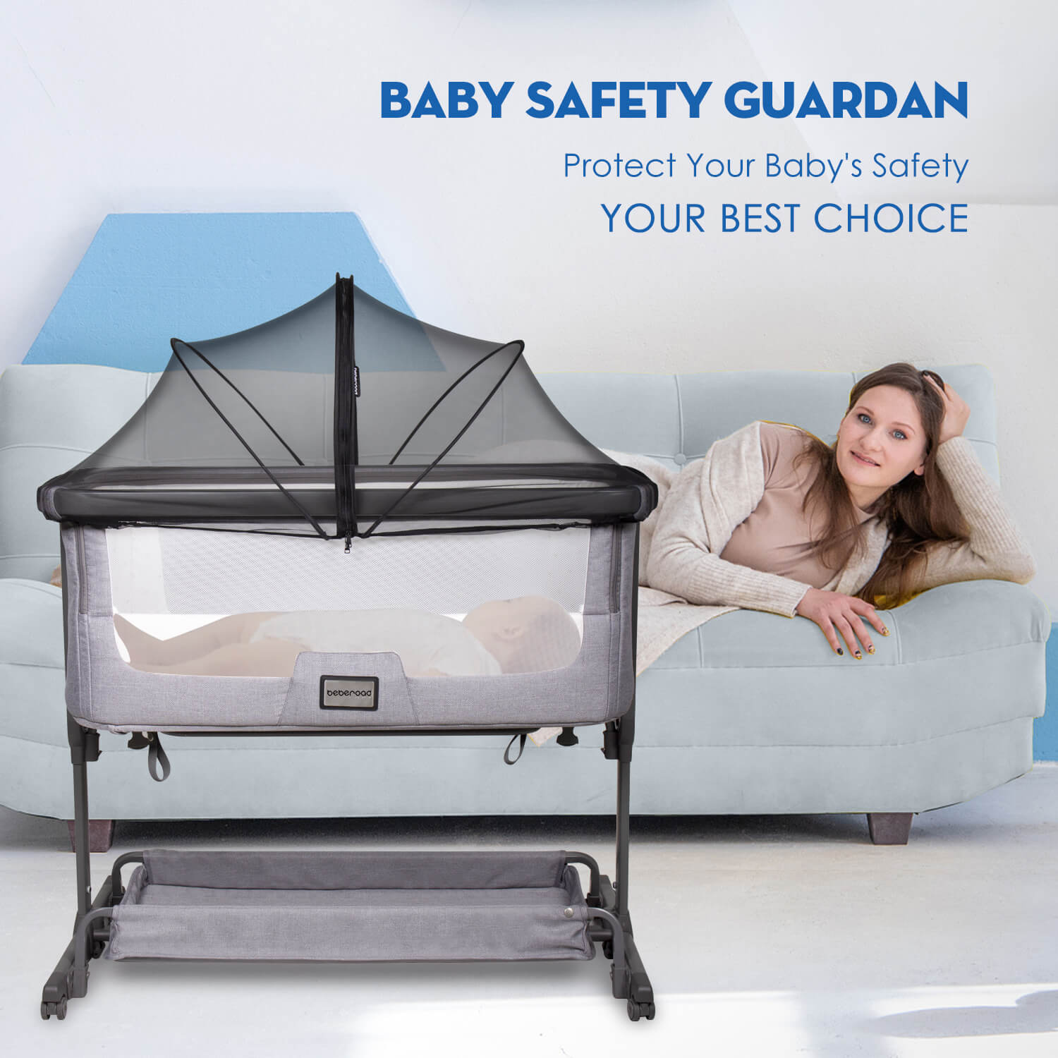 Beberoad Bassinet Cover Mosquito Net Cover | with 2-Way Zipper | for Bassinet/Bedside Sleeper/Travel Crib