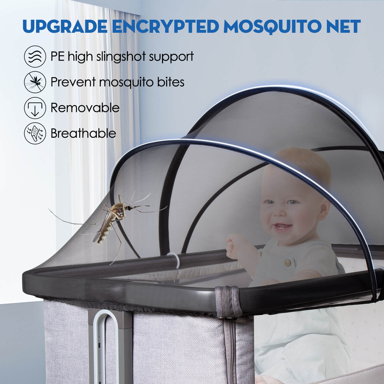Beberoad Bassinet Cover Mosquito Net Cover | with 2-Way Zipper | for Bassinet/Bedside Sleeper/Travel Crib
