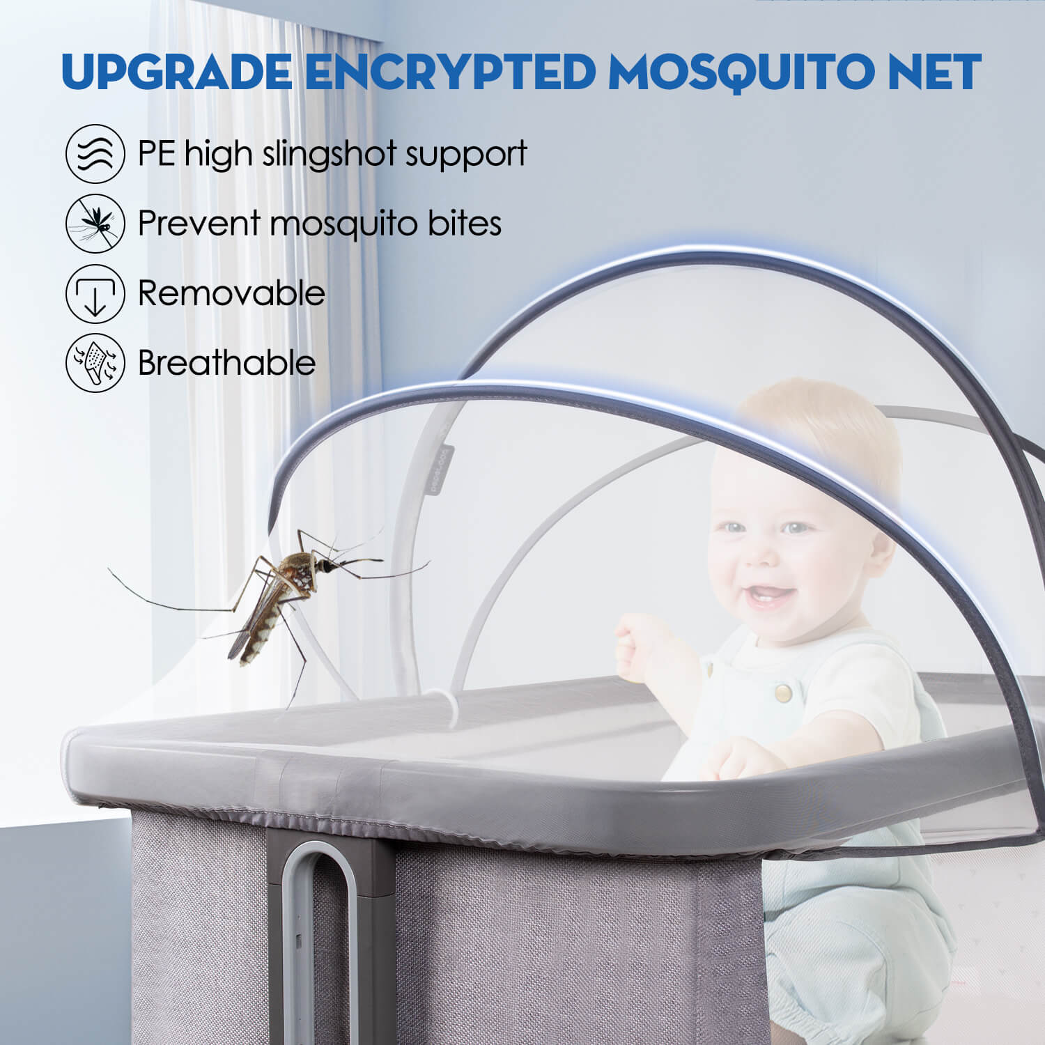 Beberoad Bassinet Cover Mosquito Net Cover | with 2-Way Zipper | for Bassinet/Bedside Sleeper/Travel Crib