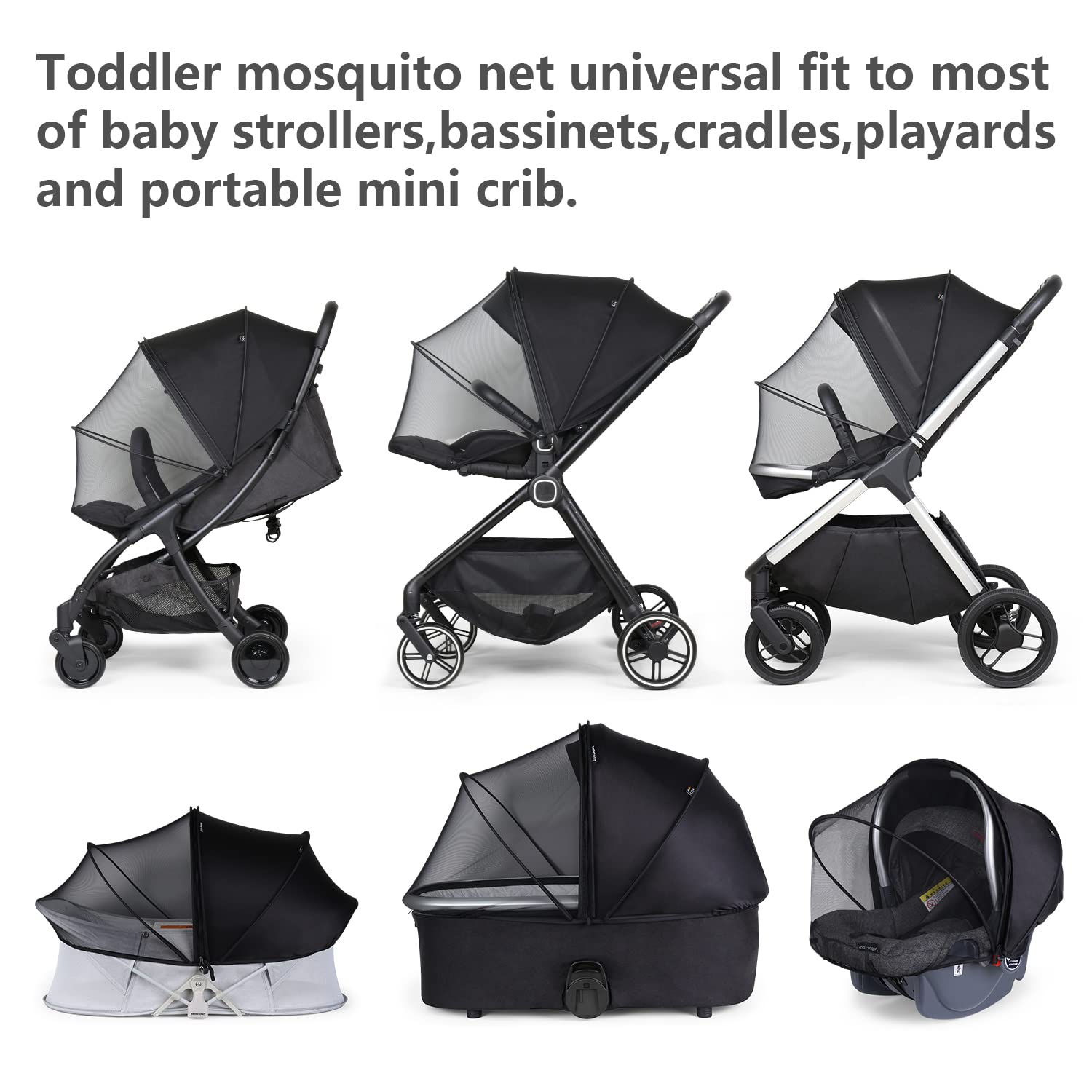 Beberoad Love Universal Stroller Sunshade | Mosquito Net 2-in-1 Stroller Cover UV Protection | 2-Way Zipper