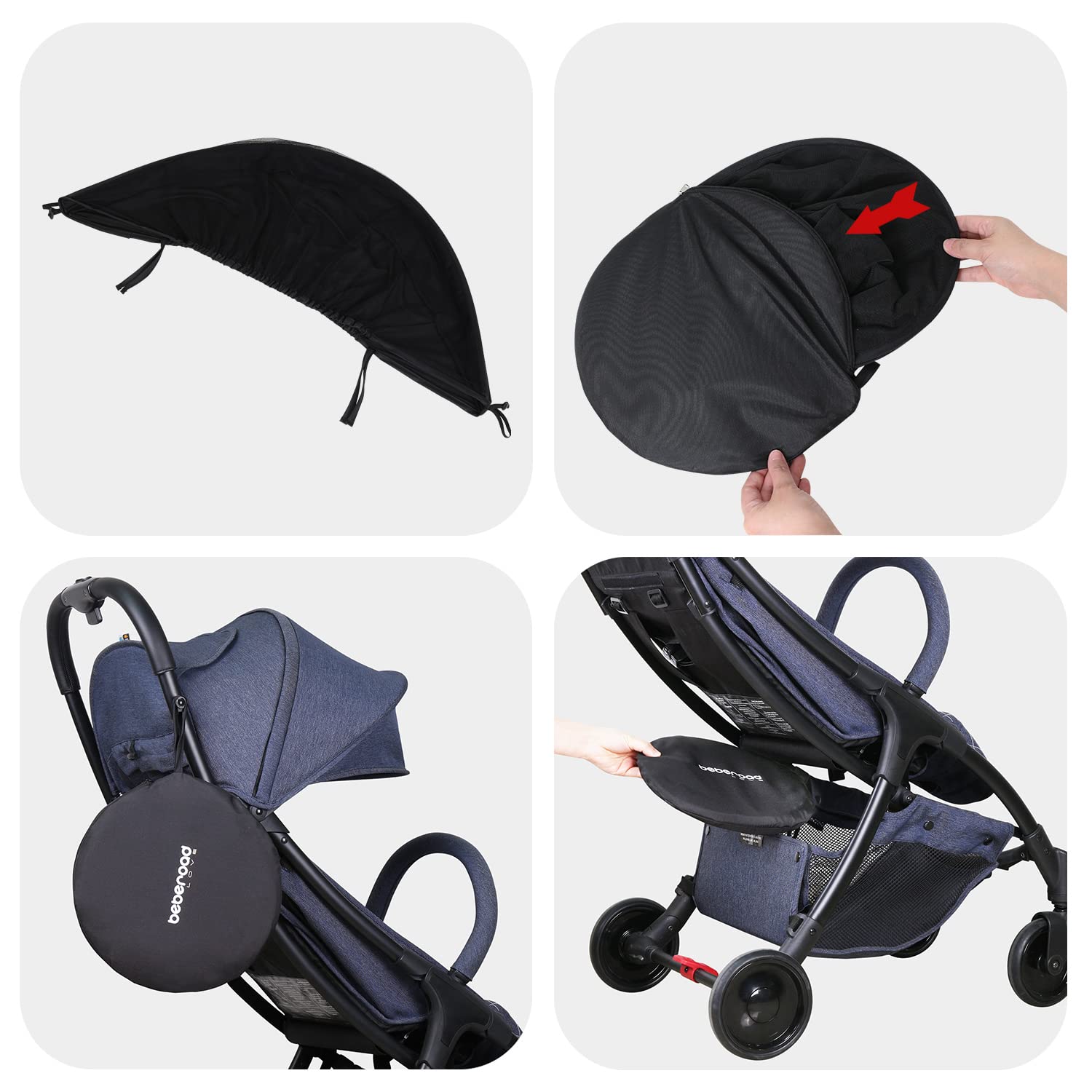 Beberoad Love Universal Stroller Sunshade | Mosquito Net 2-in-1 Stroller Cover UV Protection | 2-Way Zipper