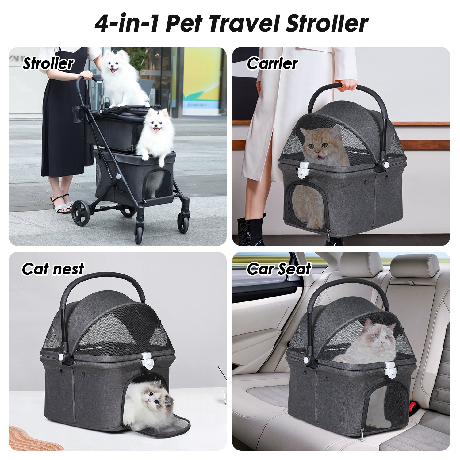 Beberoad T1 Double Pet Stroller | Lightweight Foldable | with Detachable