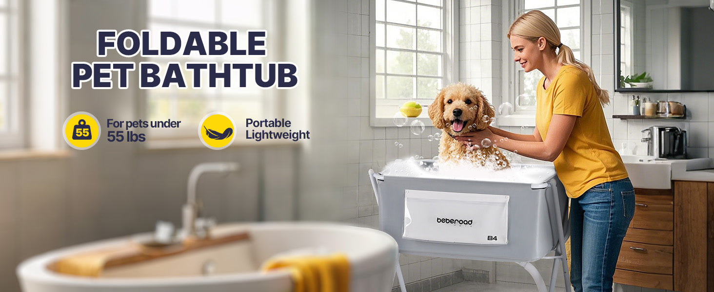 Beberoad B4 Dog Bath Tub with Scrubber | Foldable Grooming Tub for Med
