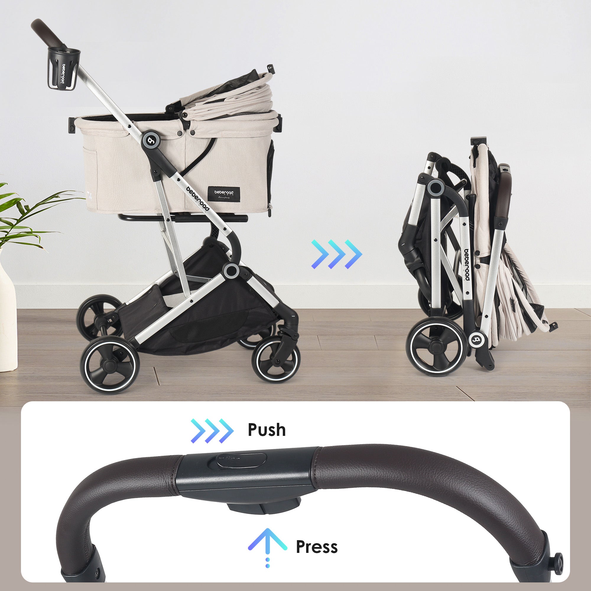 Beberoad T4 Pet Stroller | 4 Wheels Folding | for Small & Medium Pets